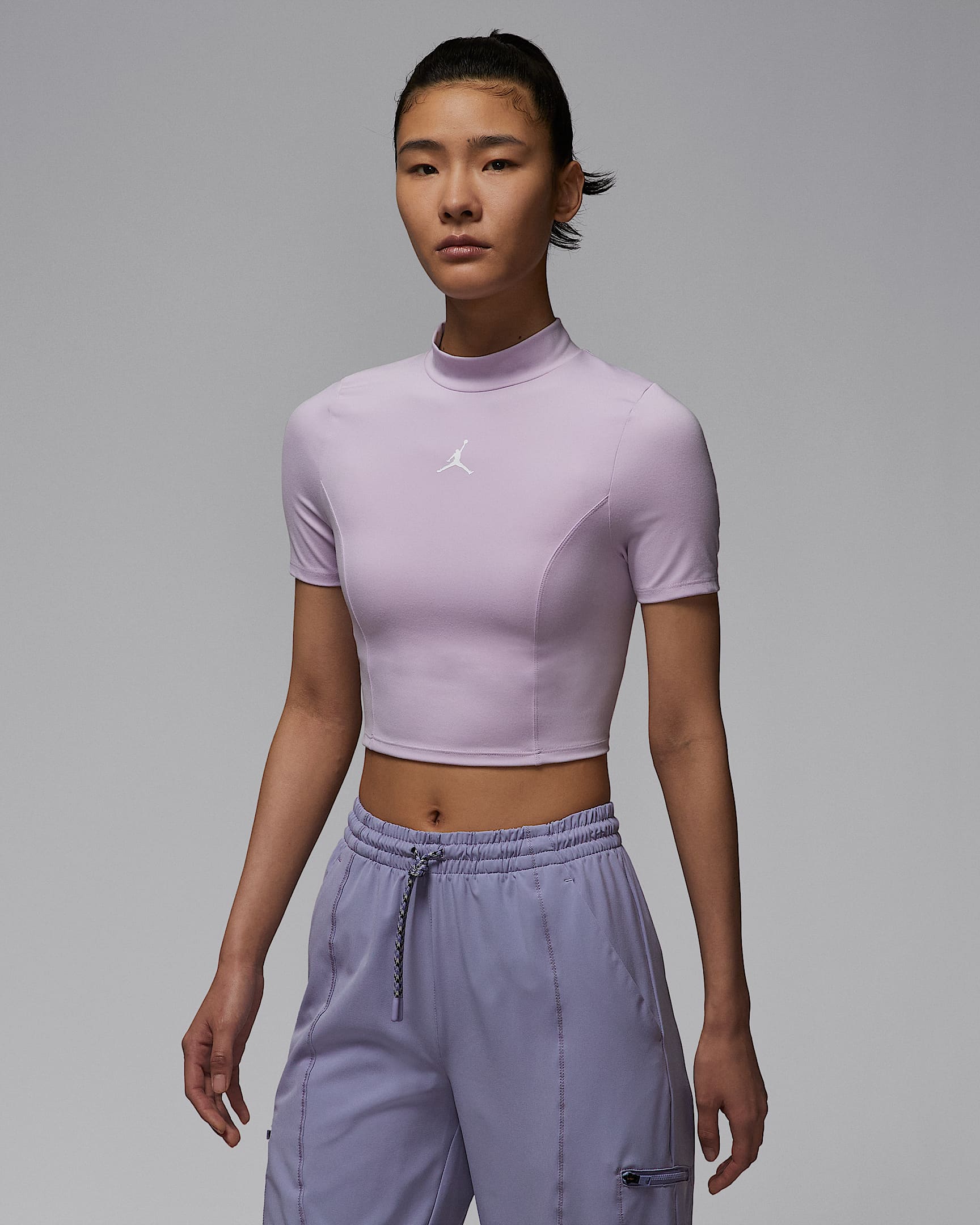 Jordan 女子短袖针织短款上衣 - 粉紫/白色