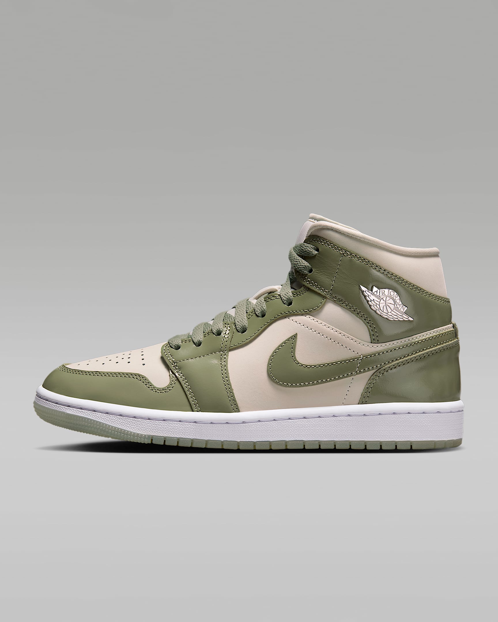 Air Jordan 1 Mid SE 女子运动鞋 - 海玻璃色/金属银/白色/油绿
