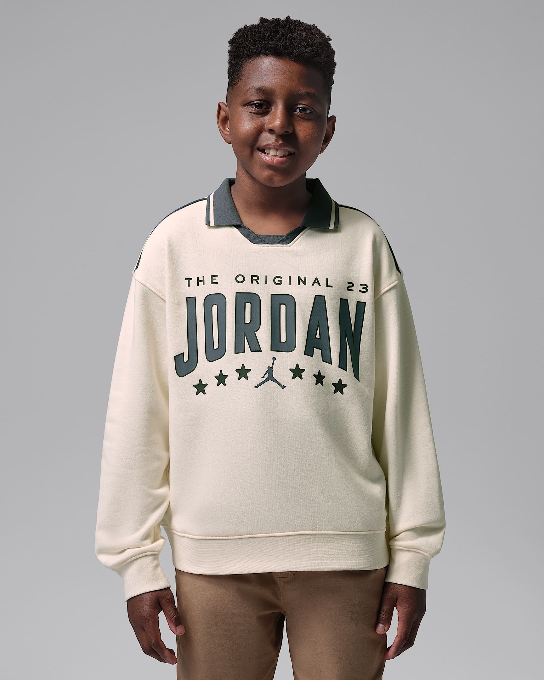 Jordan Interstate 23 大童长袖翻领上衣 - 粉白