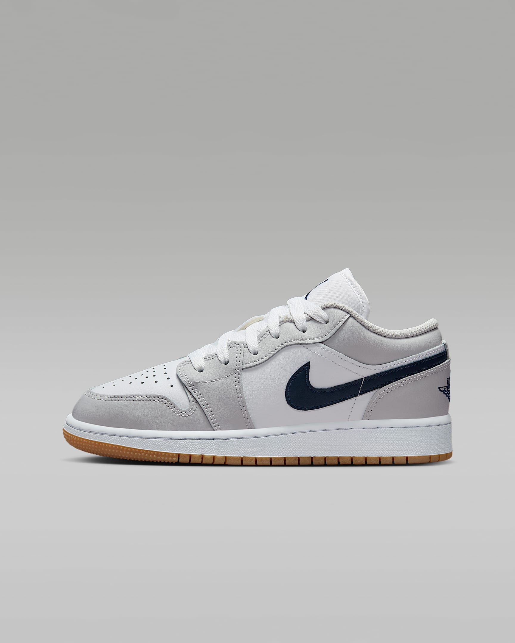 Air Jordan 1 Low 大童运动鞋 - 白色/浅灰/橡皮中褐/深藏青