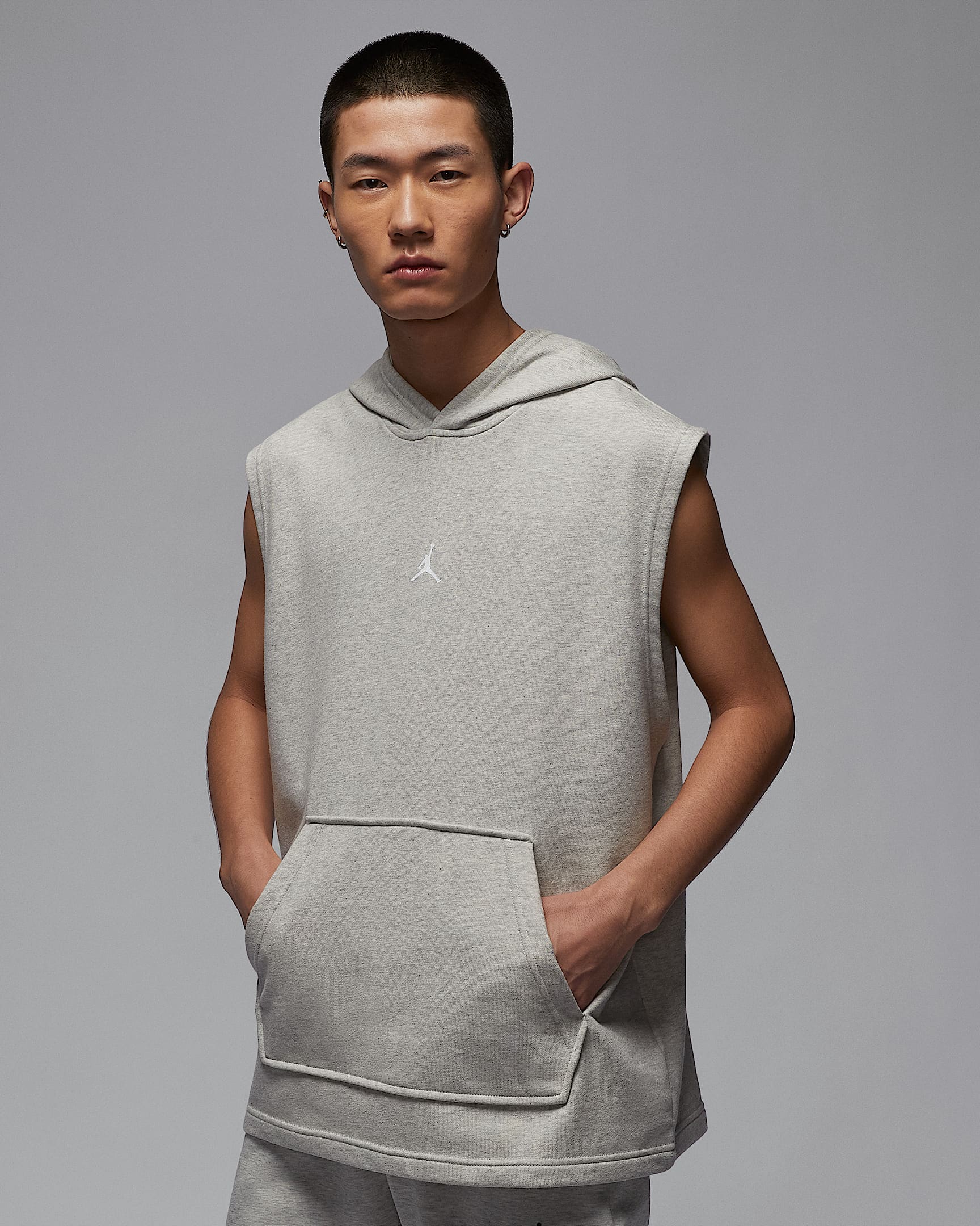 Jordan Sport Crossover Dri-FIT 男子速干无袖套头连帽衫 - 麻灰/白色
