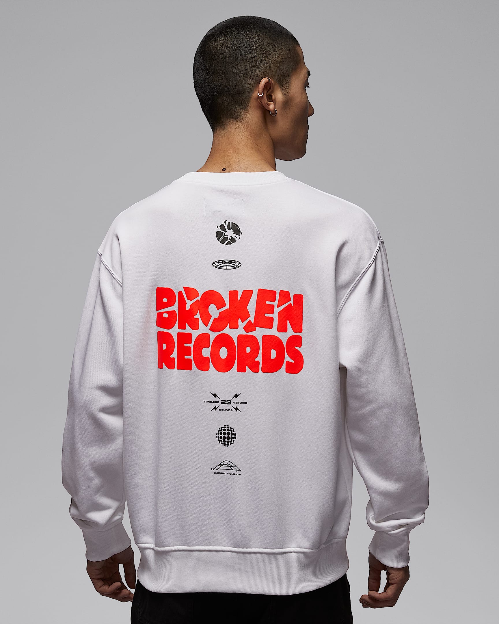 Jordan Brooklyn Fleece 男子圆领运动衫 - 白色/红外线红 23