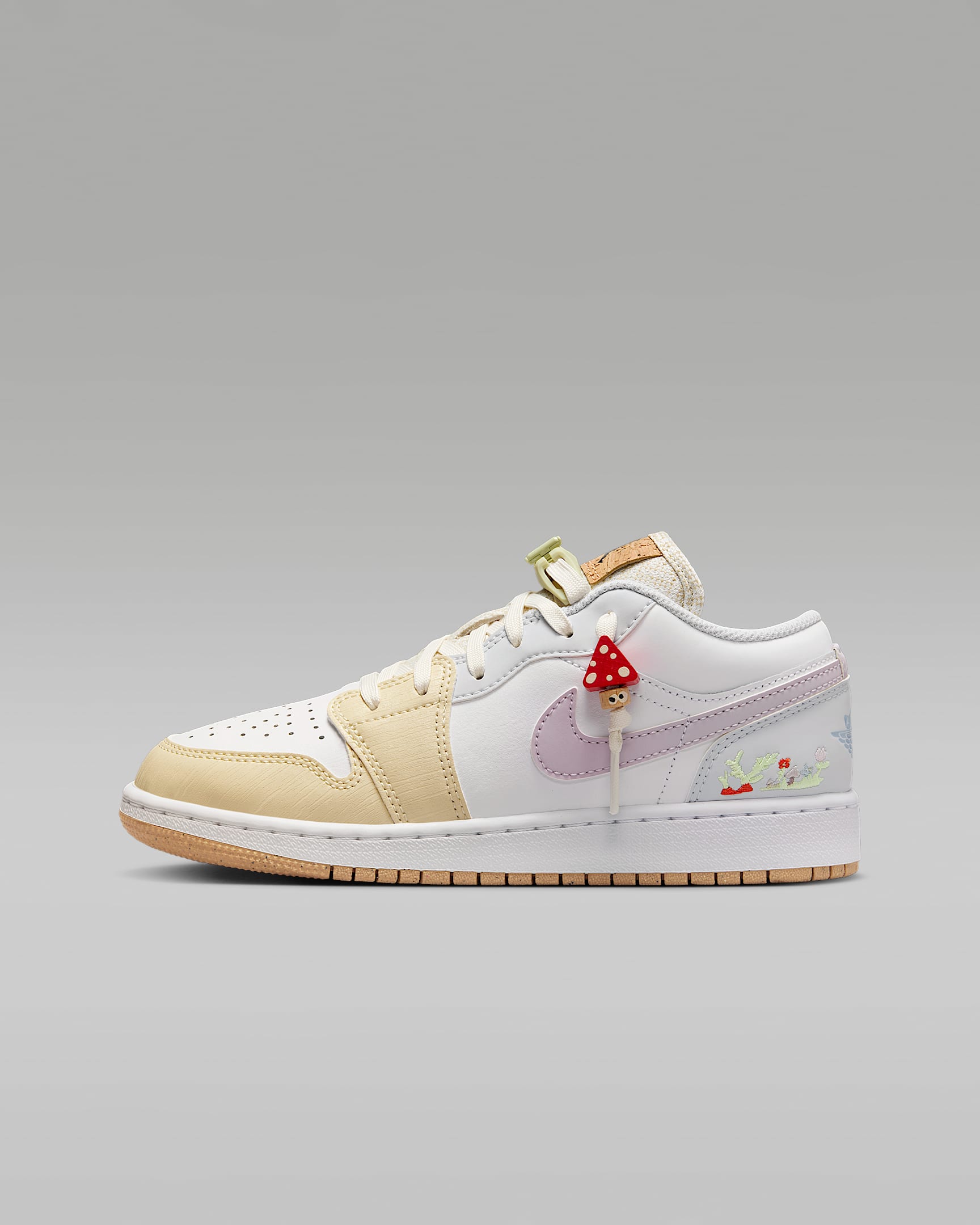 Air Jordan 1 Low SE 大童运动鞋 - 白色/白色/浅卡其/粉紫