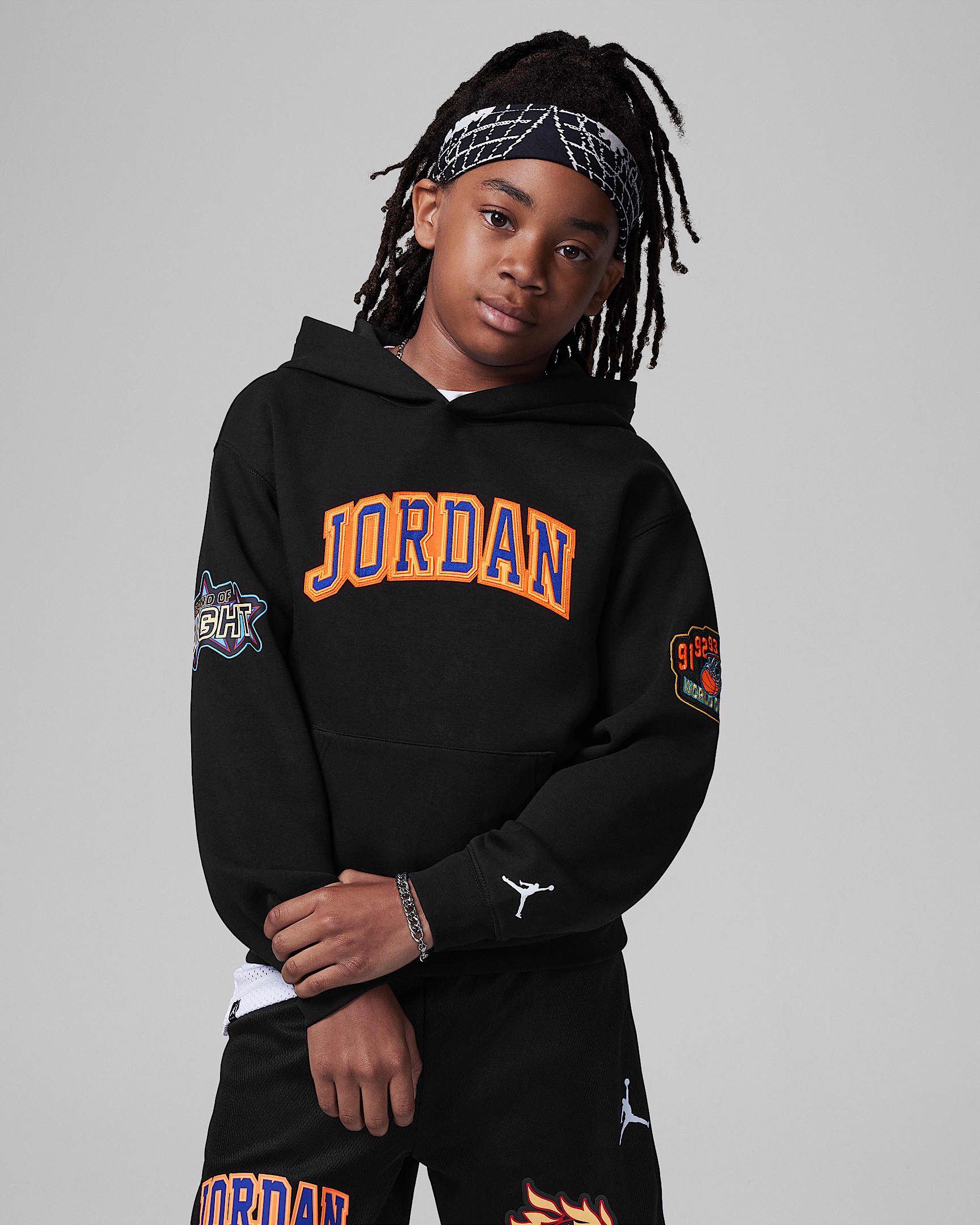 Jordan Patch Pack 大童针织套头连帽衫 - 黑
