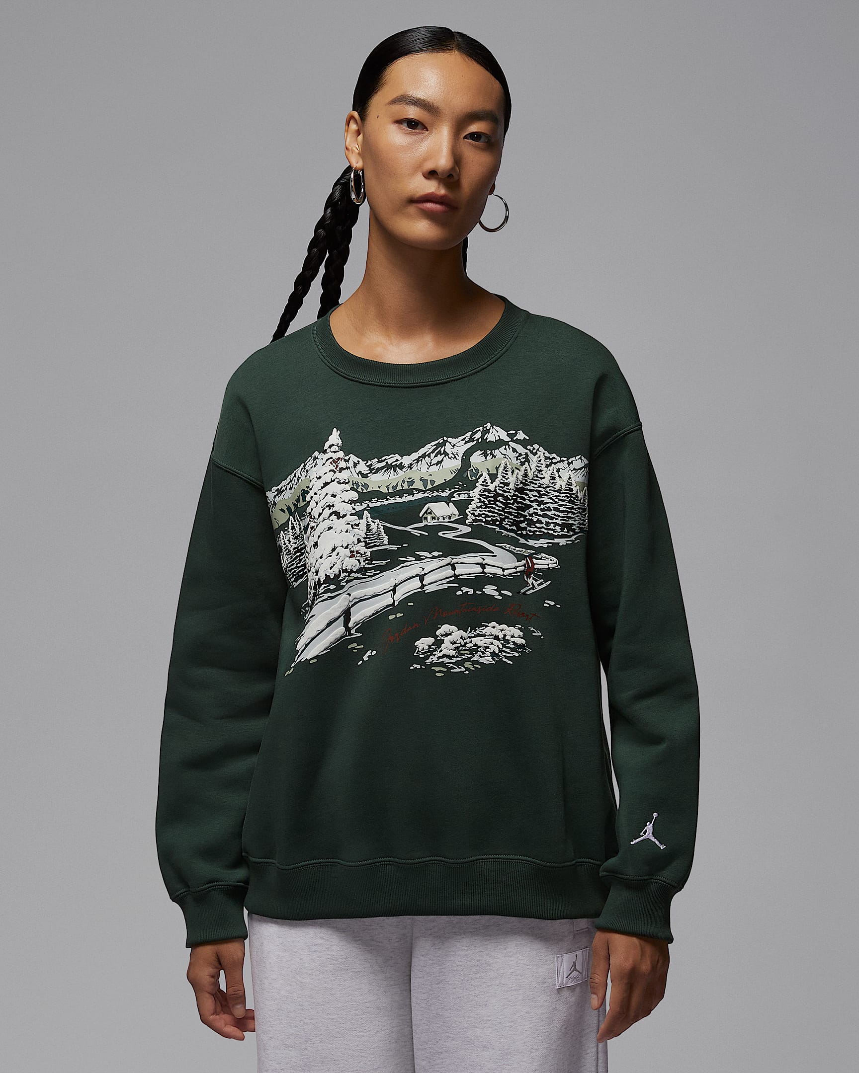 Jordan Brooklyn Fleece 女子加绒圆领运动衫 - 深绿/石红/白色