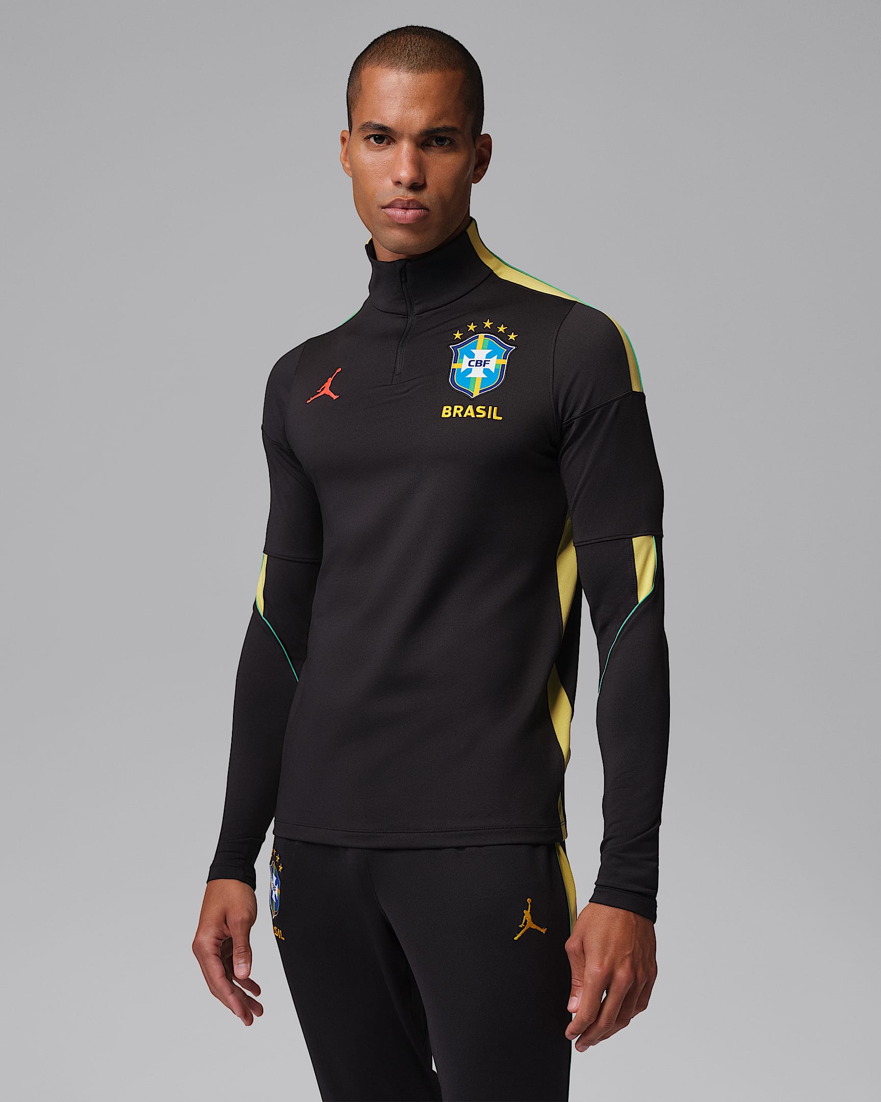 巴西队 Strike Jordan Dri-FIT 男子速干足球针织训练上衣 - 黑/脉冲黄/红外线红 23