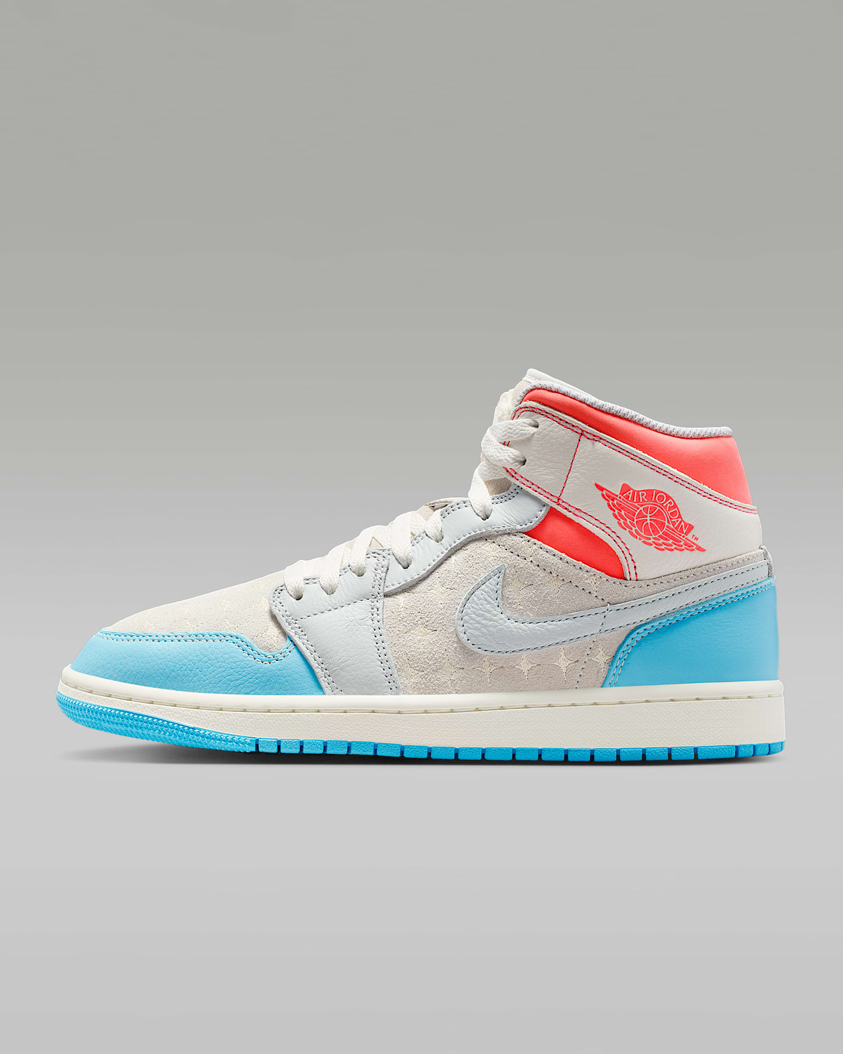 Air Jordan 1 Mid 女子运动鞋 - 帆白/火山岩红/棉布白/冷蓝