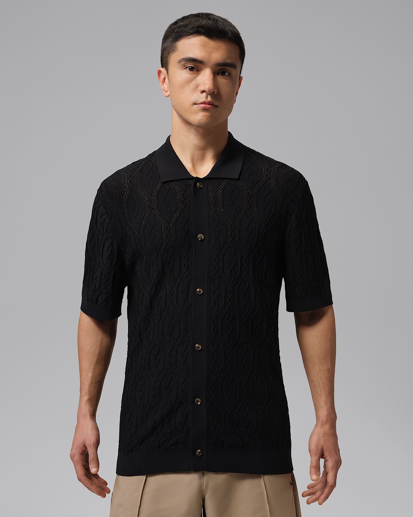 Jordan Sport 男子高尔夫纽扣开襟短袖针织开衫 - 黑