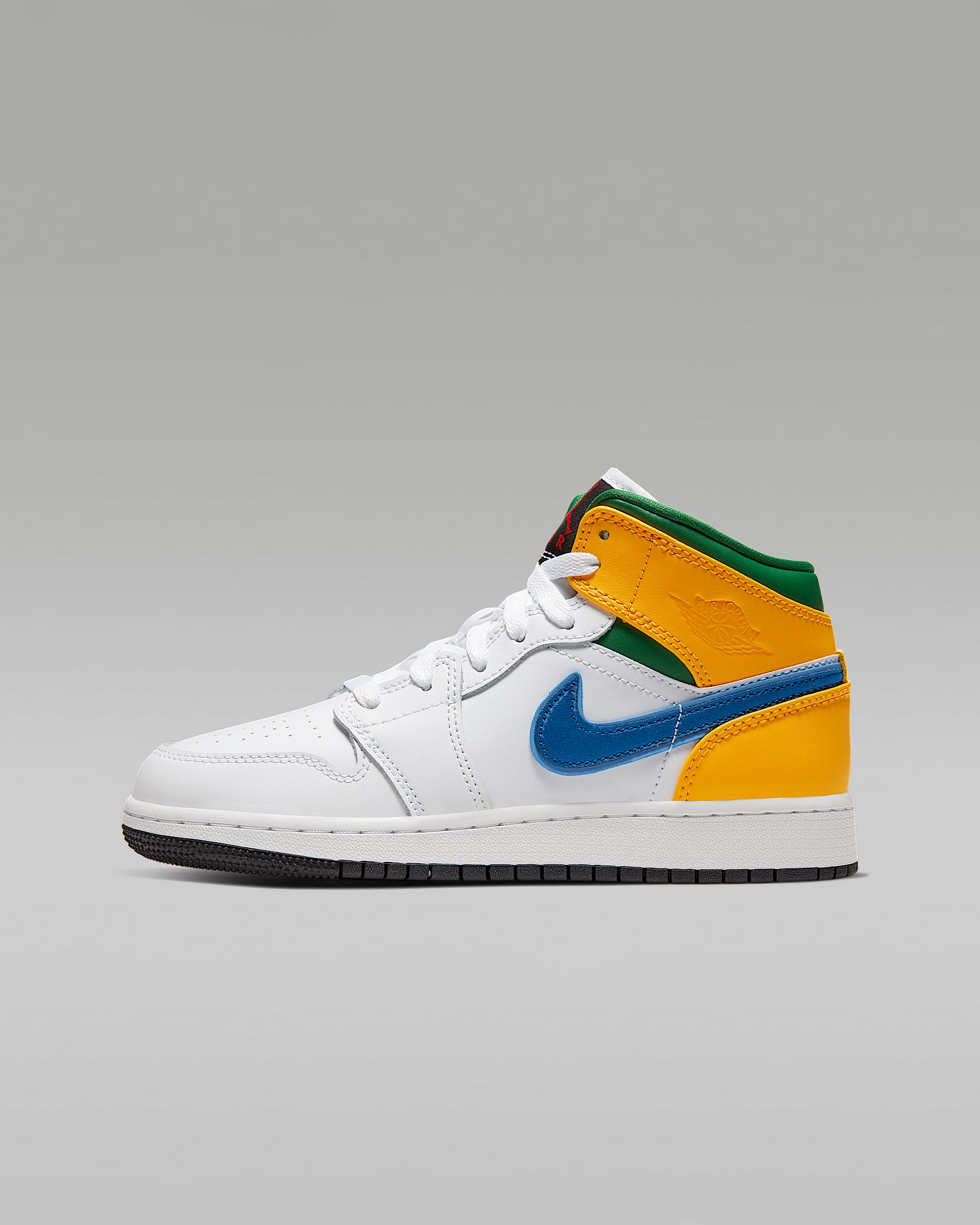 Air Jordan 1 Mid (GS) 大童运动童鞋 - 白色/荷兰橙/大学红/庭紫