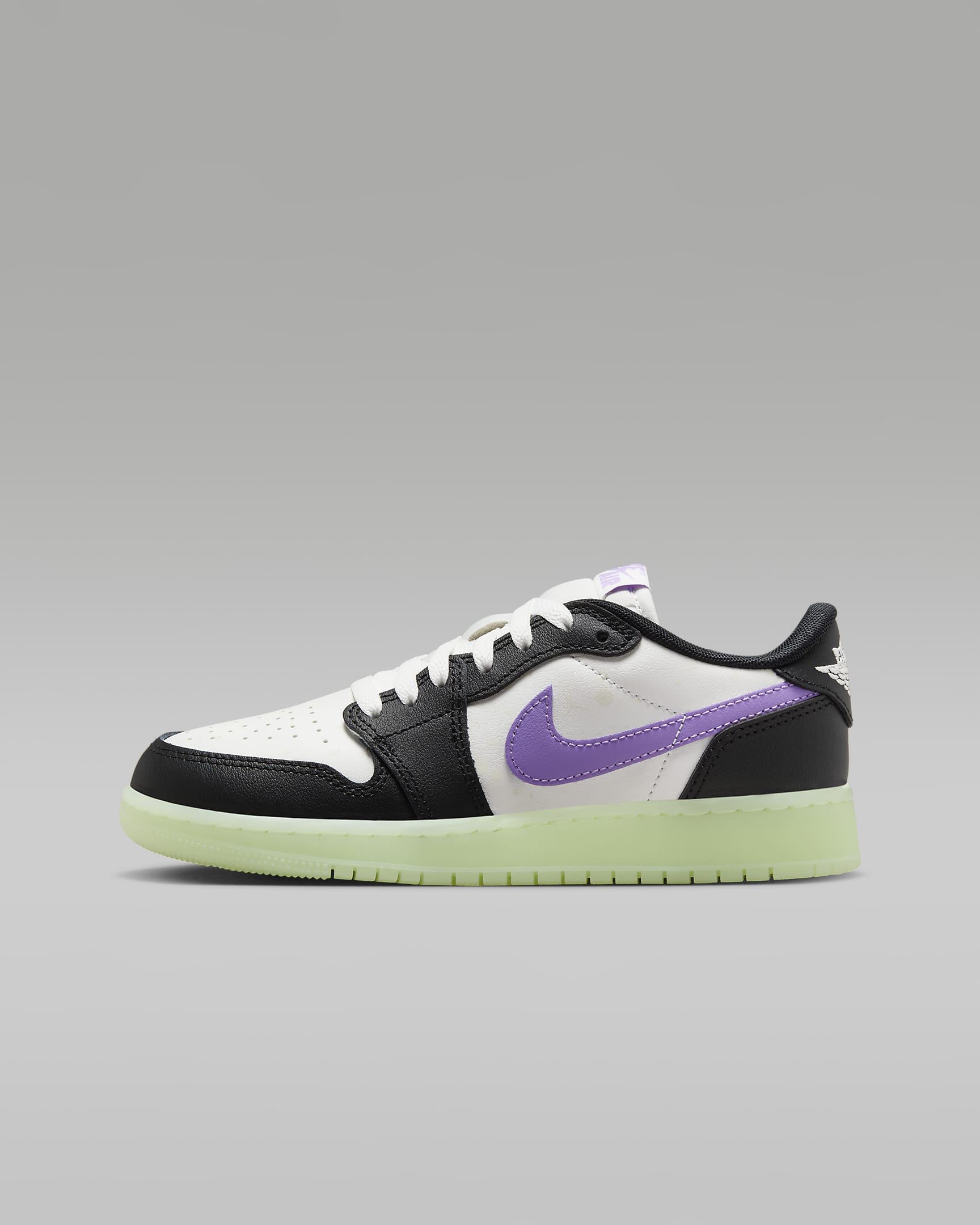 Air Jordan 1 Retro Low 复刻大童运动鞋 - 黑/浅荧光黄/山峰白/树莓黑