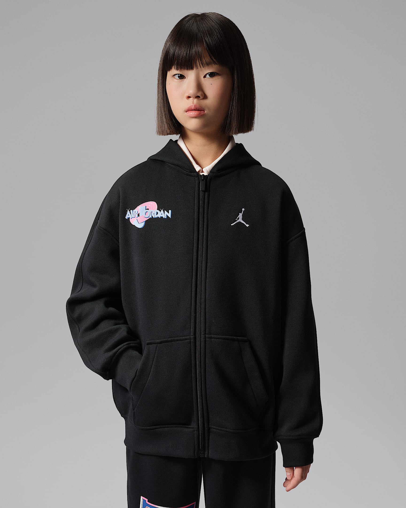Jordan Space Jam 30 Lola Dunk 大童加绒全长拉链开襟连帽衫 - 黑