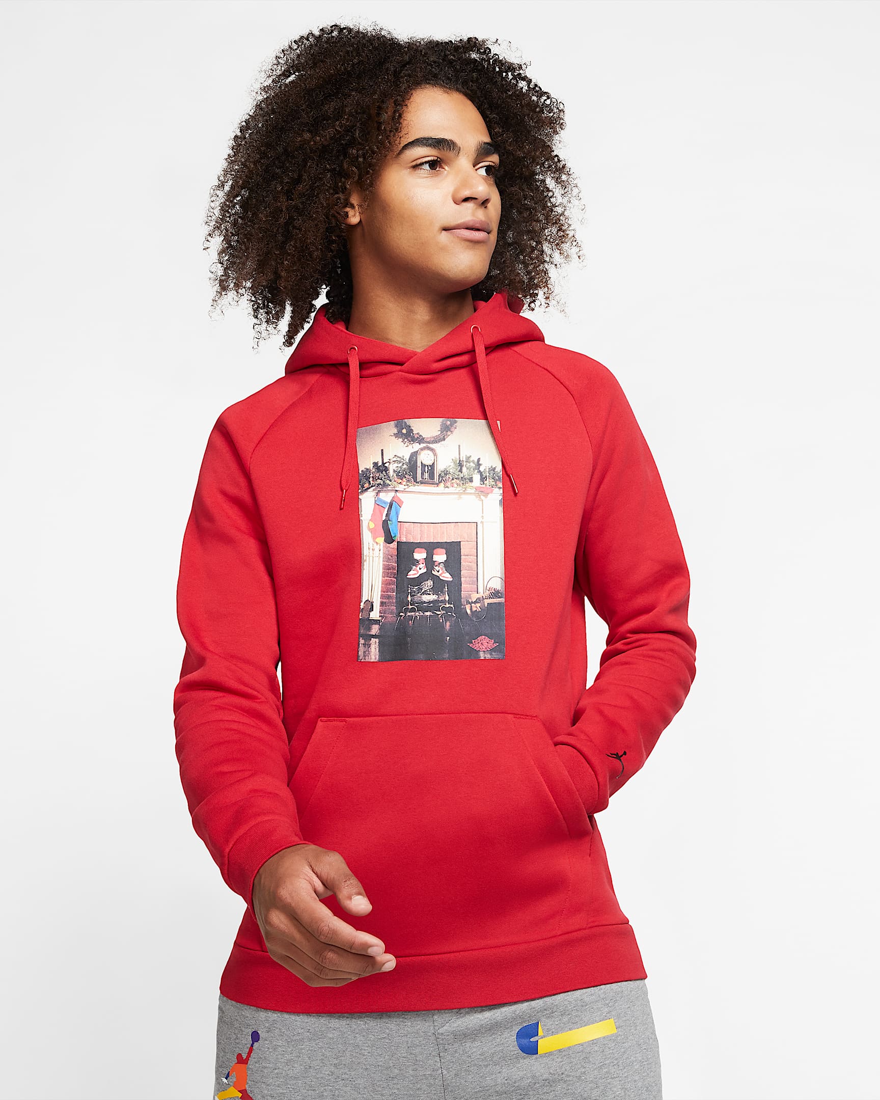 Jordan Jumpman "Chimney" 男子起绒套头连帽衫 - 健身红/黑