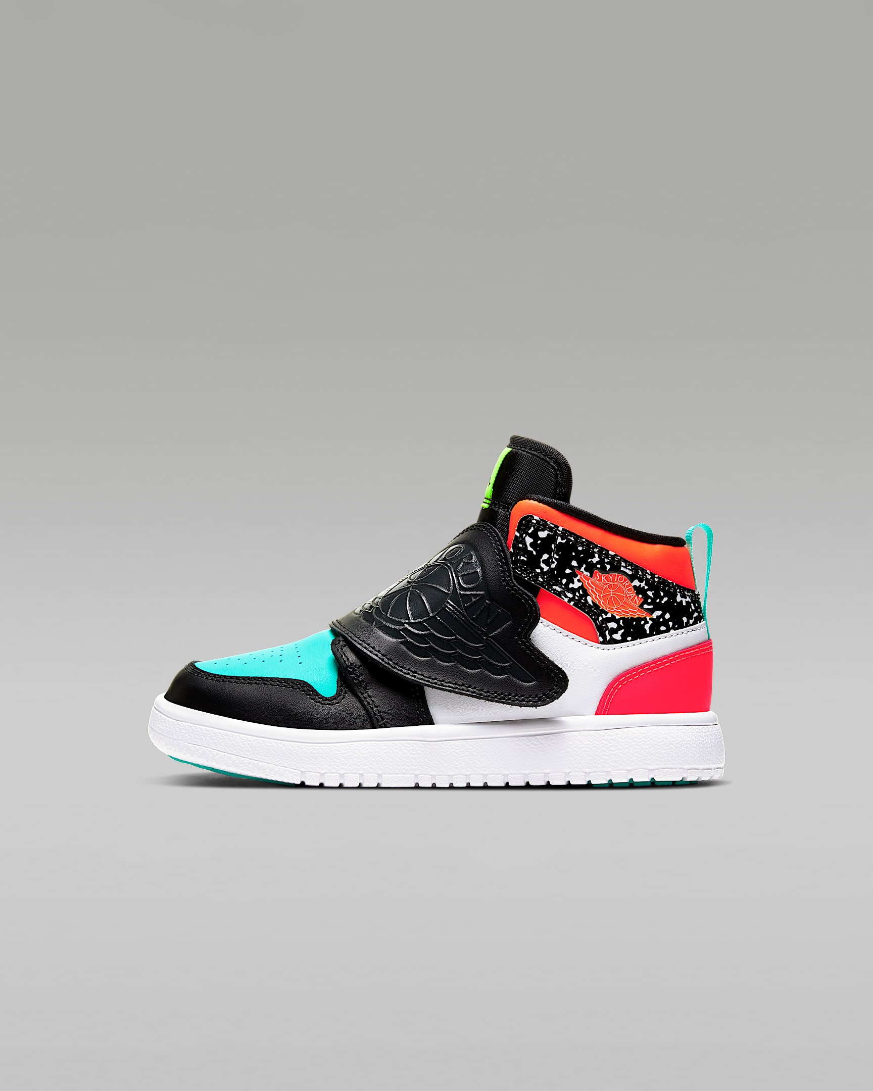 Sky Jordan 1 幼童易穿脱运动鞋 - 黑/白色/激光红/荧光黄