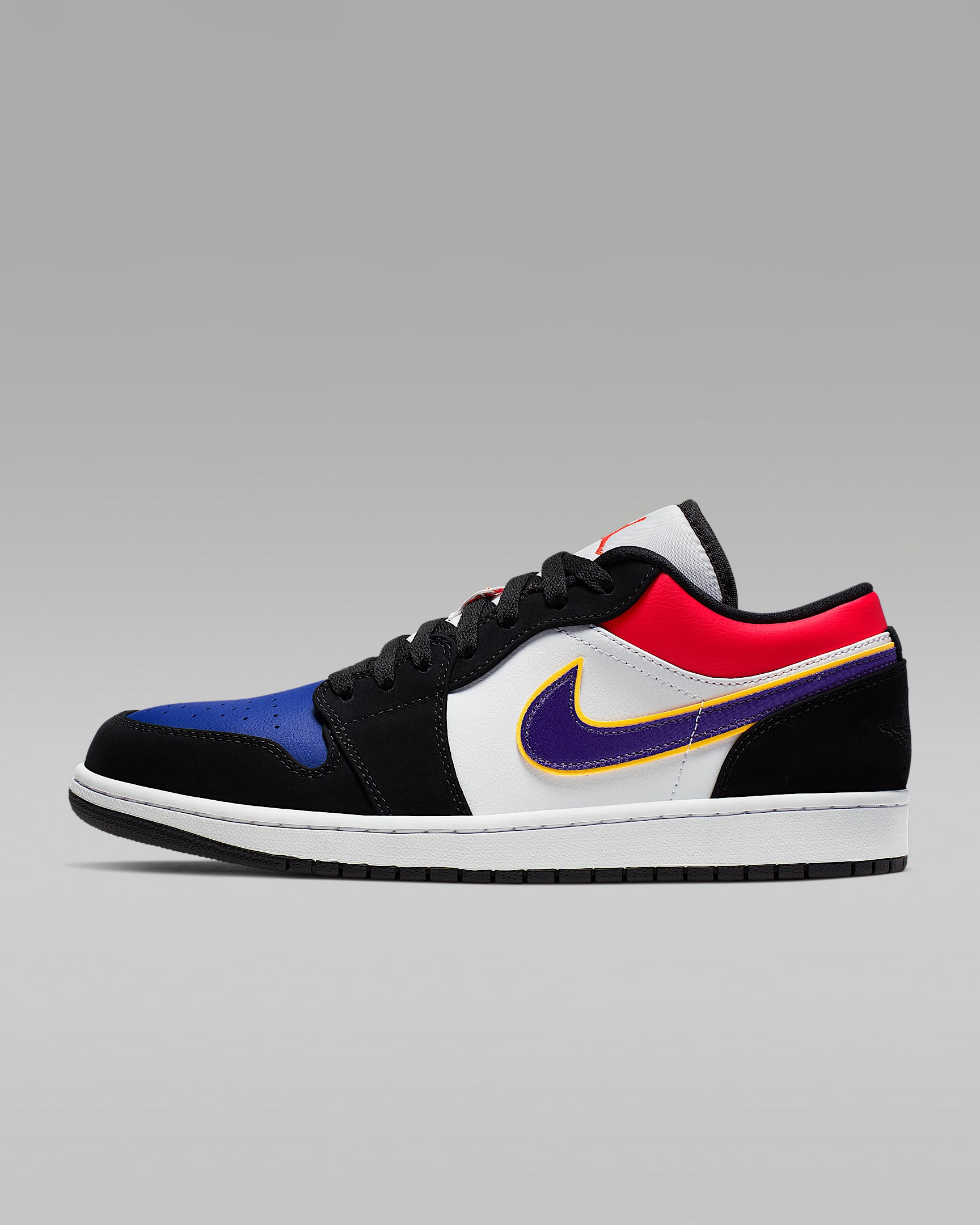 Air Jordan 1 Low 男子运动鞋 - 黑/白色/健身红/全域紫