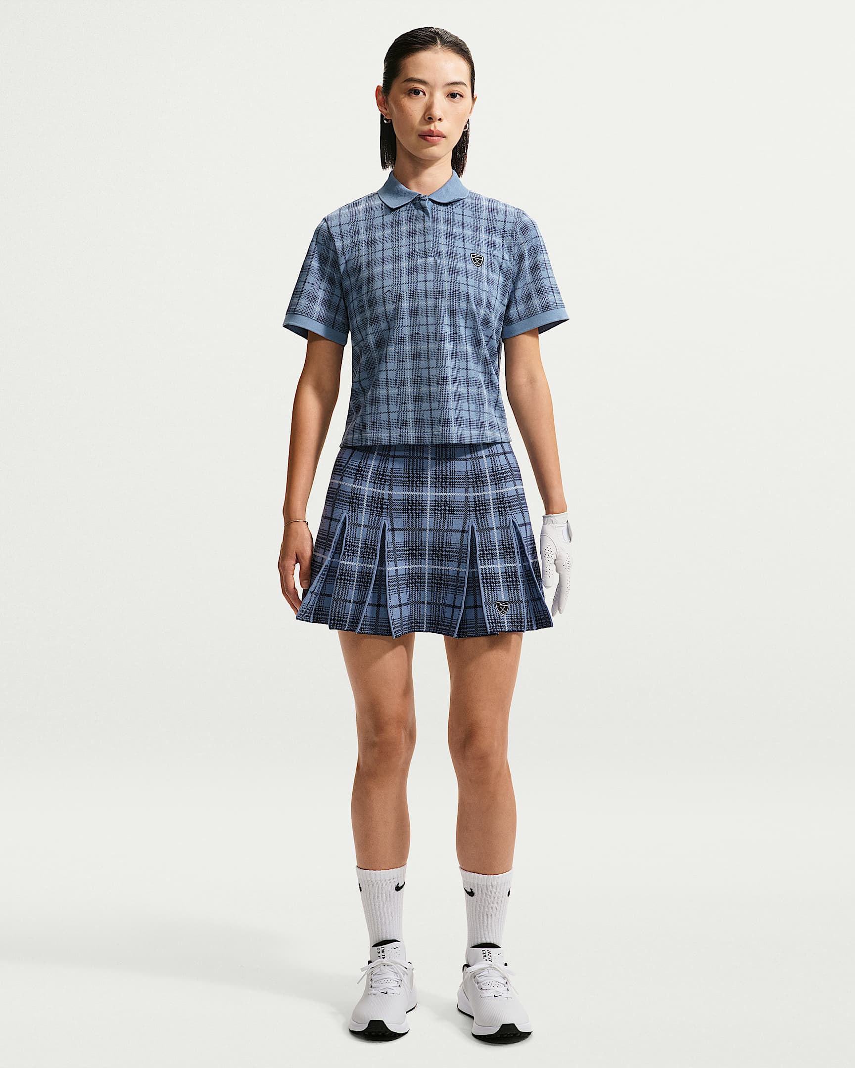 Nike Fairway Fresh 女子格纹高尔夫针织半身裙 - 工作蓝/白色