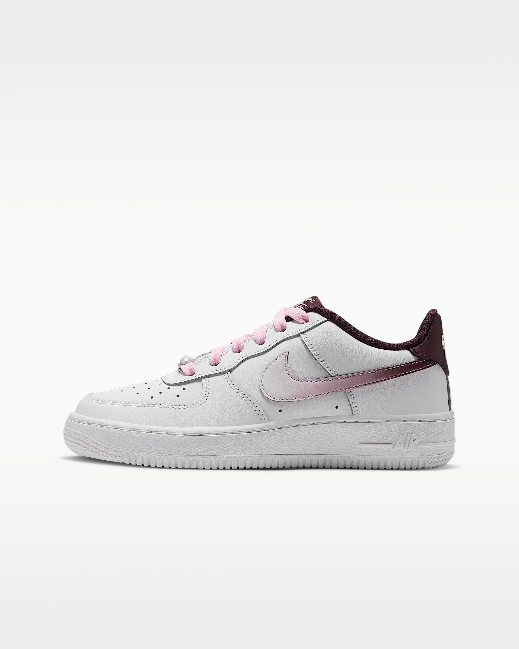 Nike Air Force 1 Low LV8 大童空军一号运动鞋 - 白色/泡沫粉/鲜亮勃艮第酒红