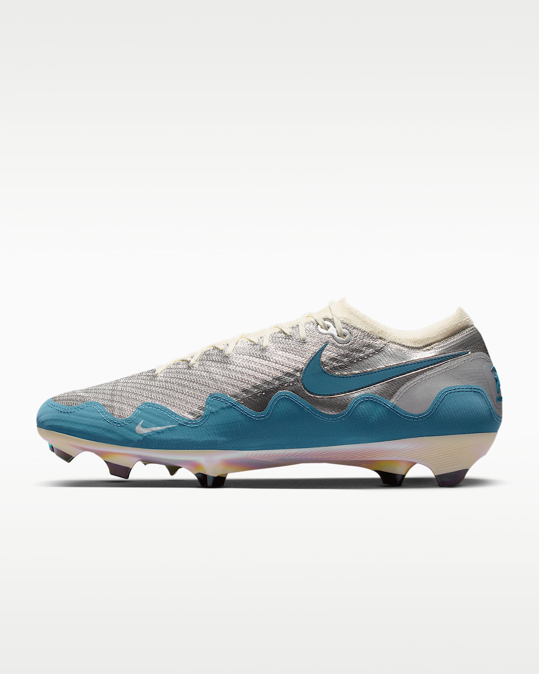 Nike Mercurial Vapor 16 Elite x Patta 耐克刺客系列男/女 FG 天然硬质草地低帮足球鞋 - 金属铬色/白色/动感蓝