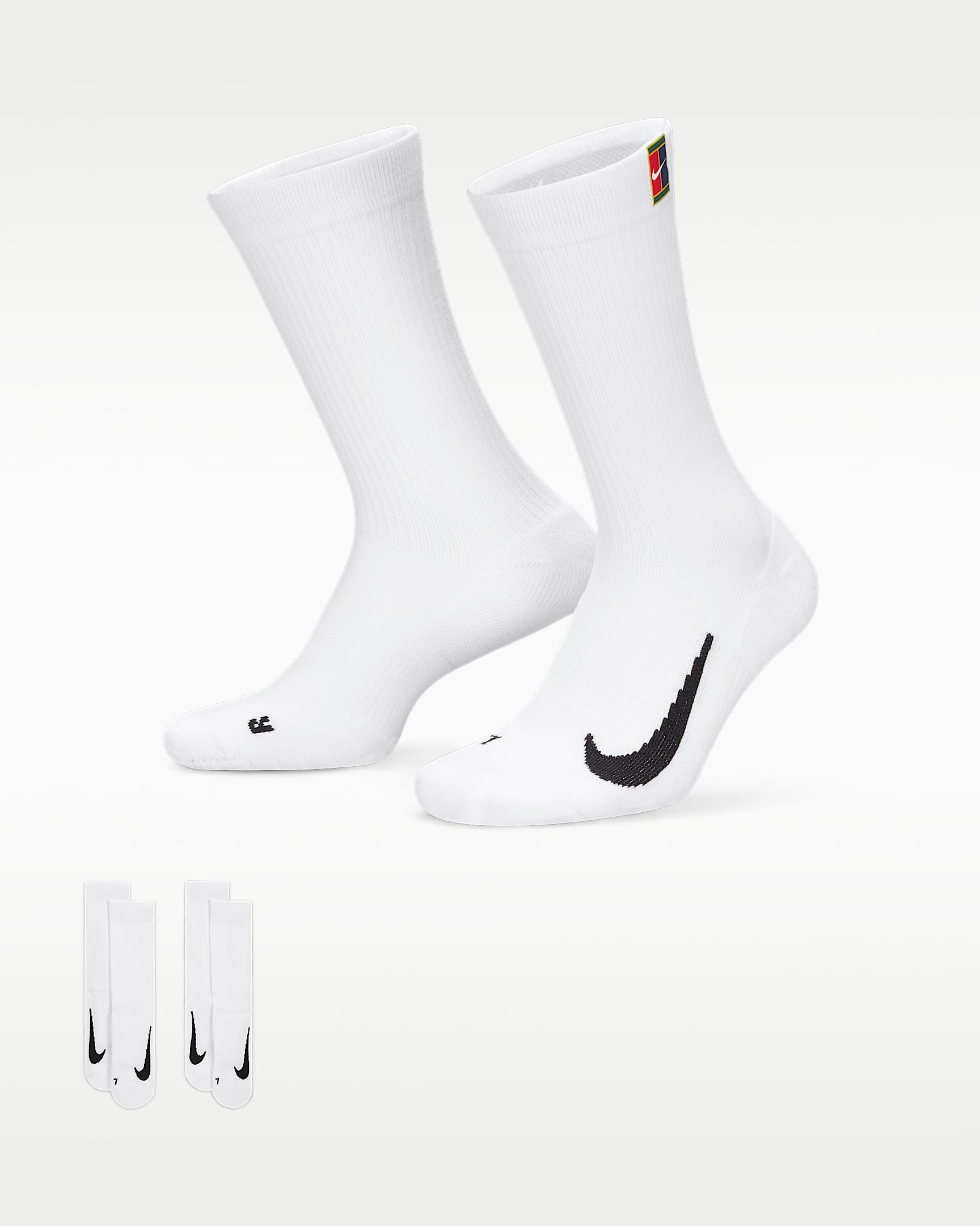 NikeCourt Multiplier 舒适速干中筒网球袜（2 双） - 白色/白色