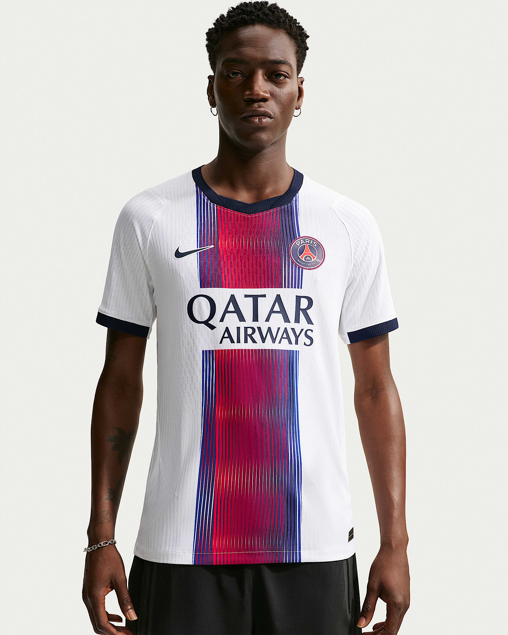 2026/27 赛季巴黎圣日耳曼客场球员版 Nike Aero-FIT 男子短袖足球球衣 - 白色/大学深蓝/全球红/大学深蓝
