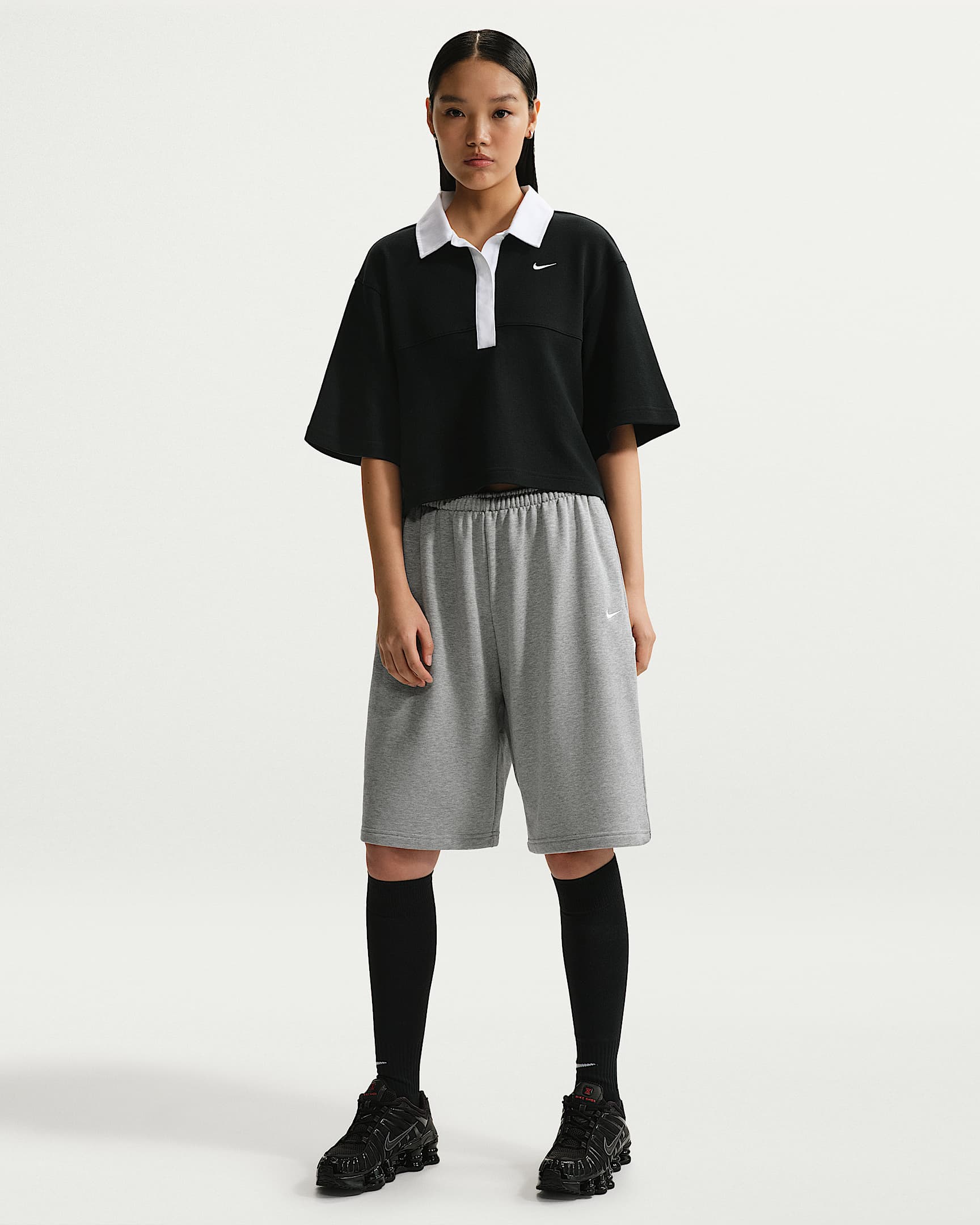 Nike Sportswear 女子 Oversize 风中腰法式毛圈百慕大短裤 - 调色暗灰/帆白