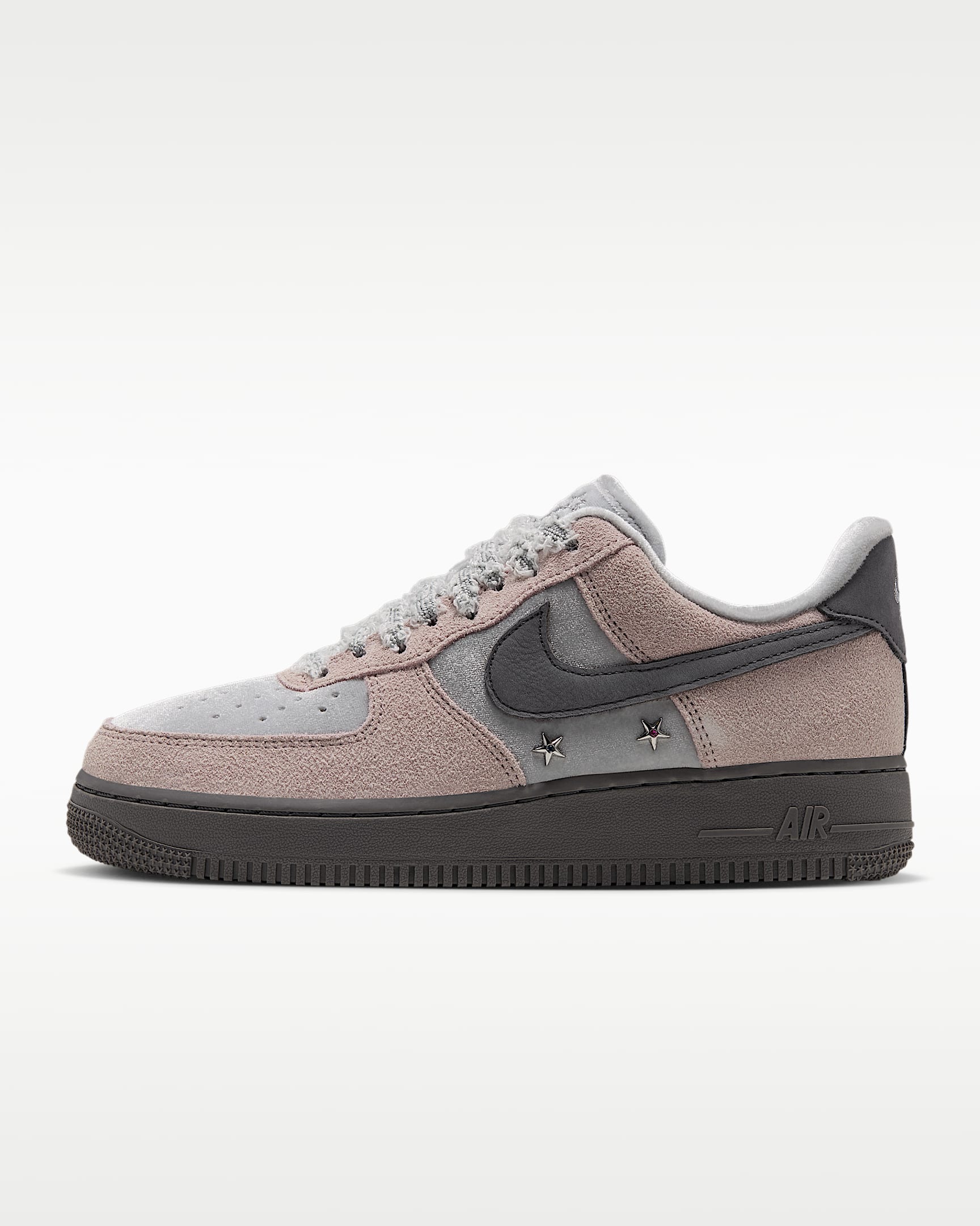 Nike Air Force 1 '07 女子空军一号运动鞋 - 金属银/笔尖灰黑色/微粒玫瑰红/笔尖灰黑色