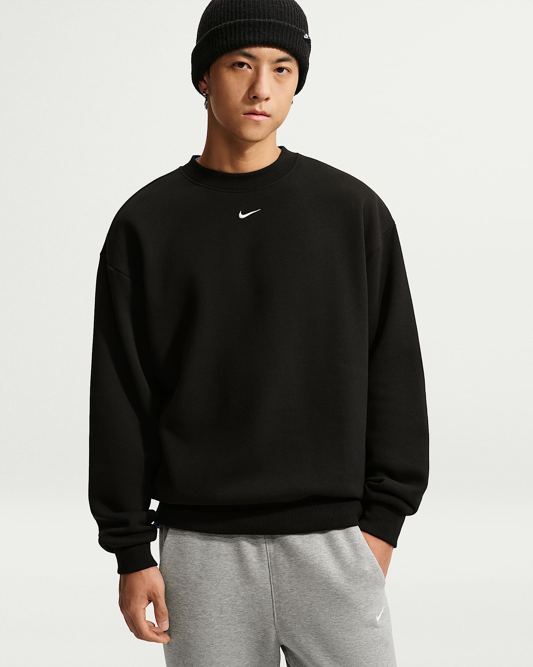 Nike Solo Fleece 陈昊森同款男子加绒圆领运动衫 - Total Black/帆白