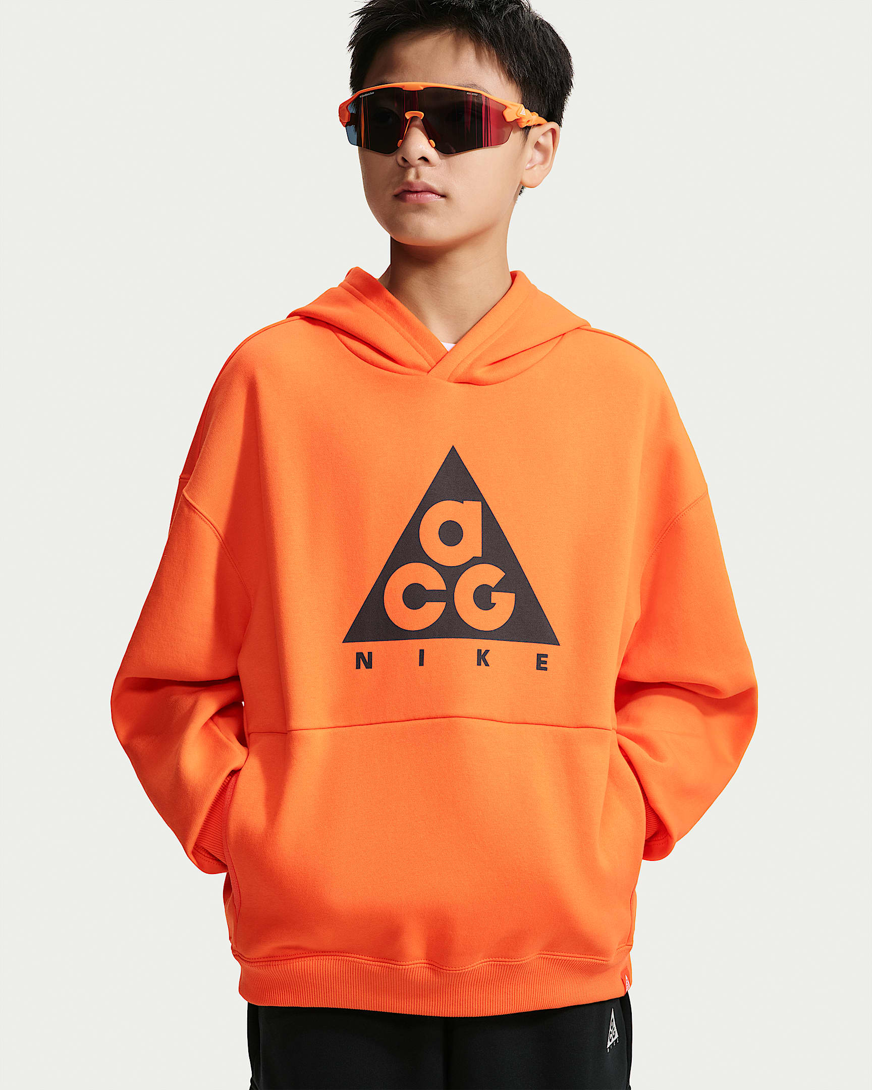 Nike ACG 大童加绒连帽衫 - 安全橙/铁架黑