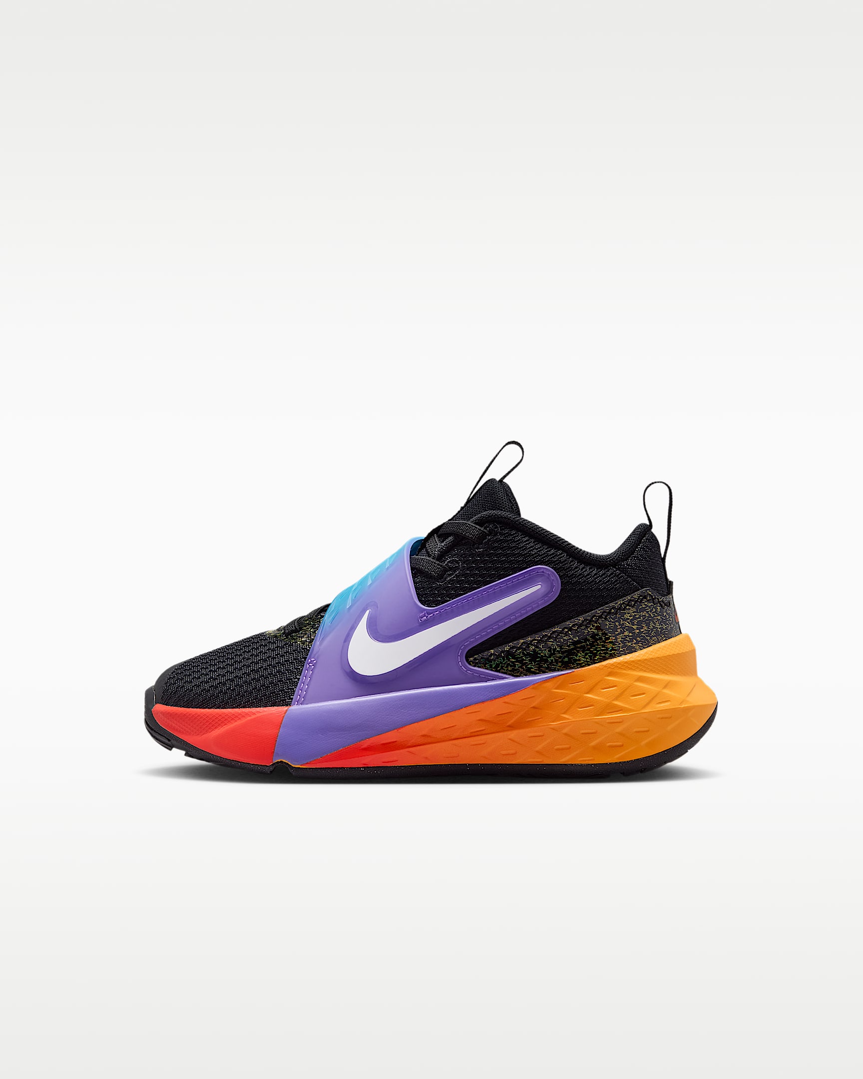Nike Team Hustle D 12 幼童运动鞋 - 黑/激光橙/行动葡萄紫/白色
