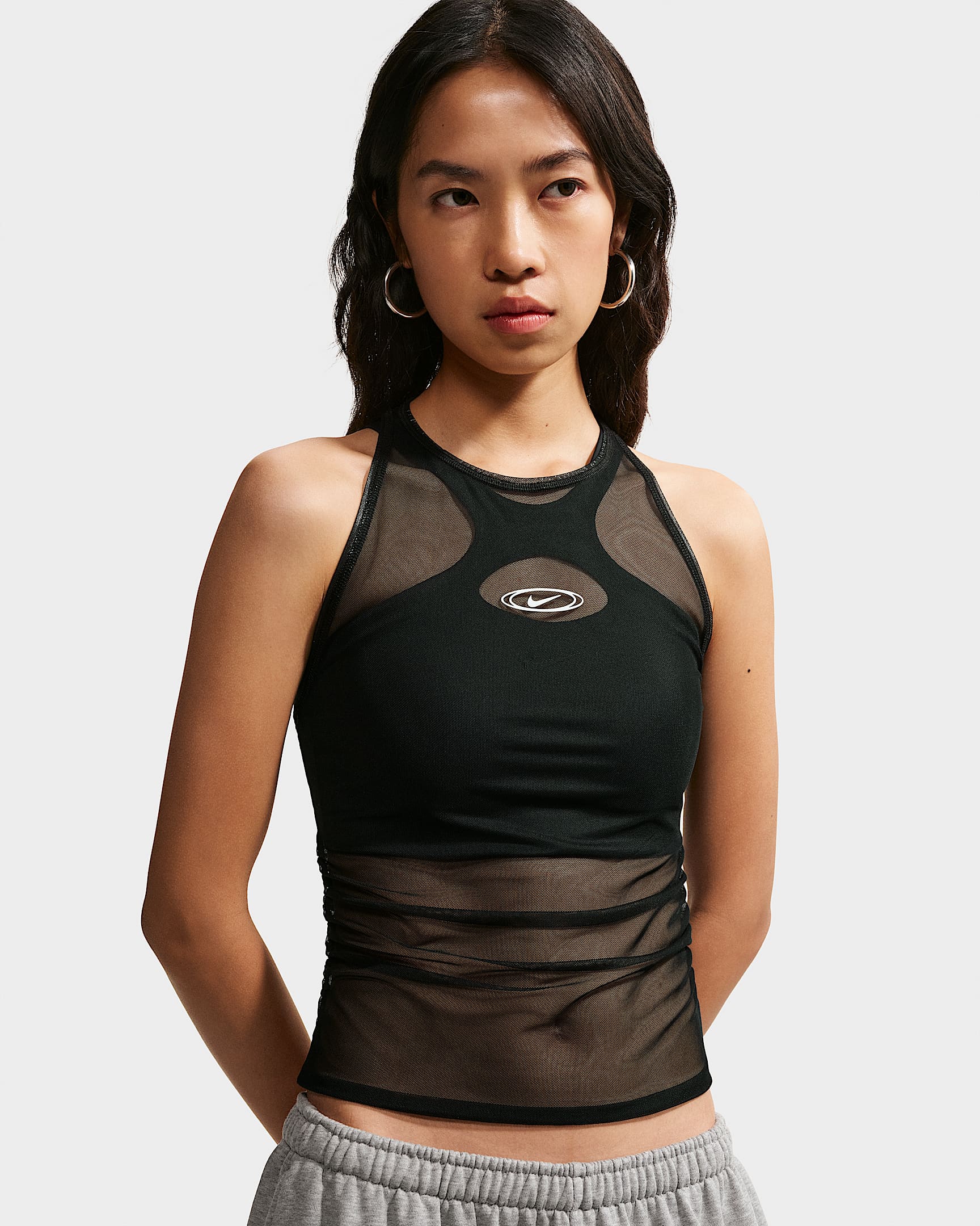 Nike Sportswear 女子紧身薄纱背心 - 黑/白色