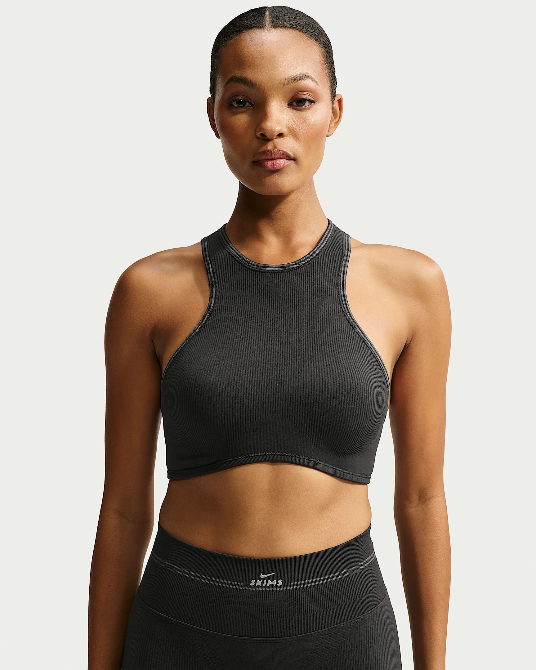 NikeSKIMS Ribbed 女子工字型后背运动内衣 - NSKM Obsidian/NSKM Armor