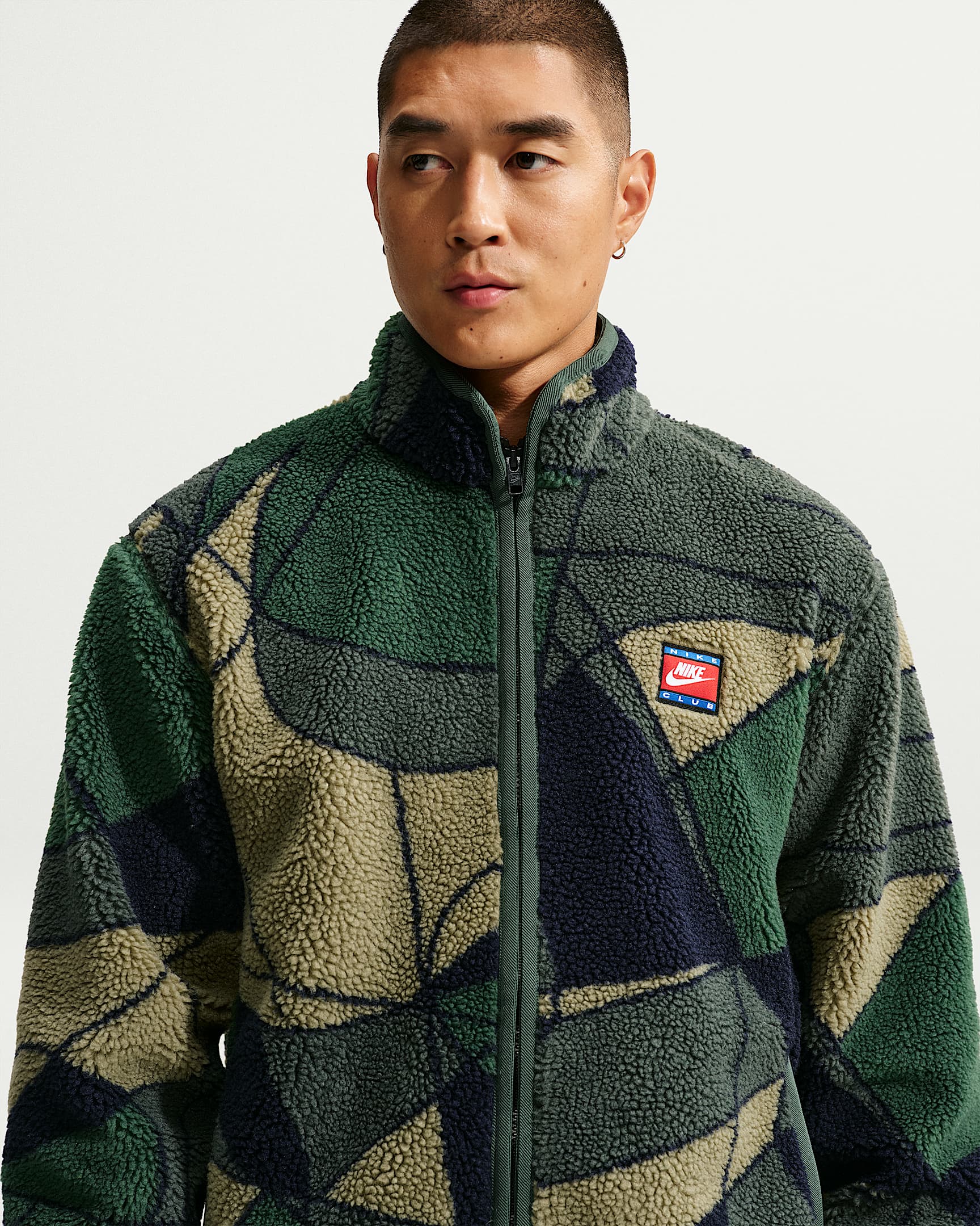 Nike Club 男子冬季款仿羊羔绒全长拉链开襟夹克 - 冷杉绿/浅烟灰