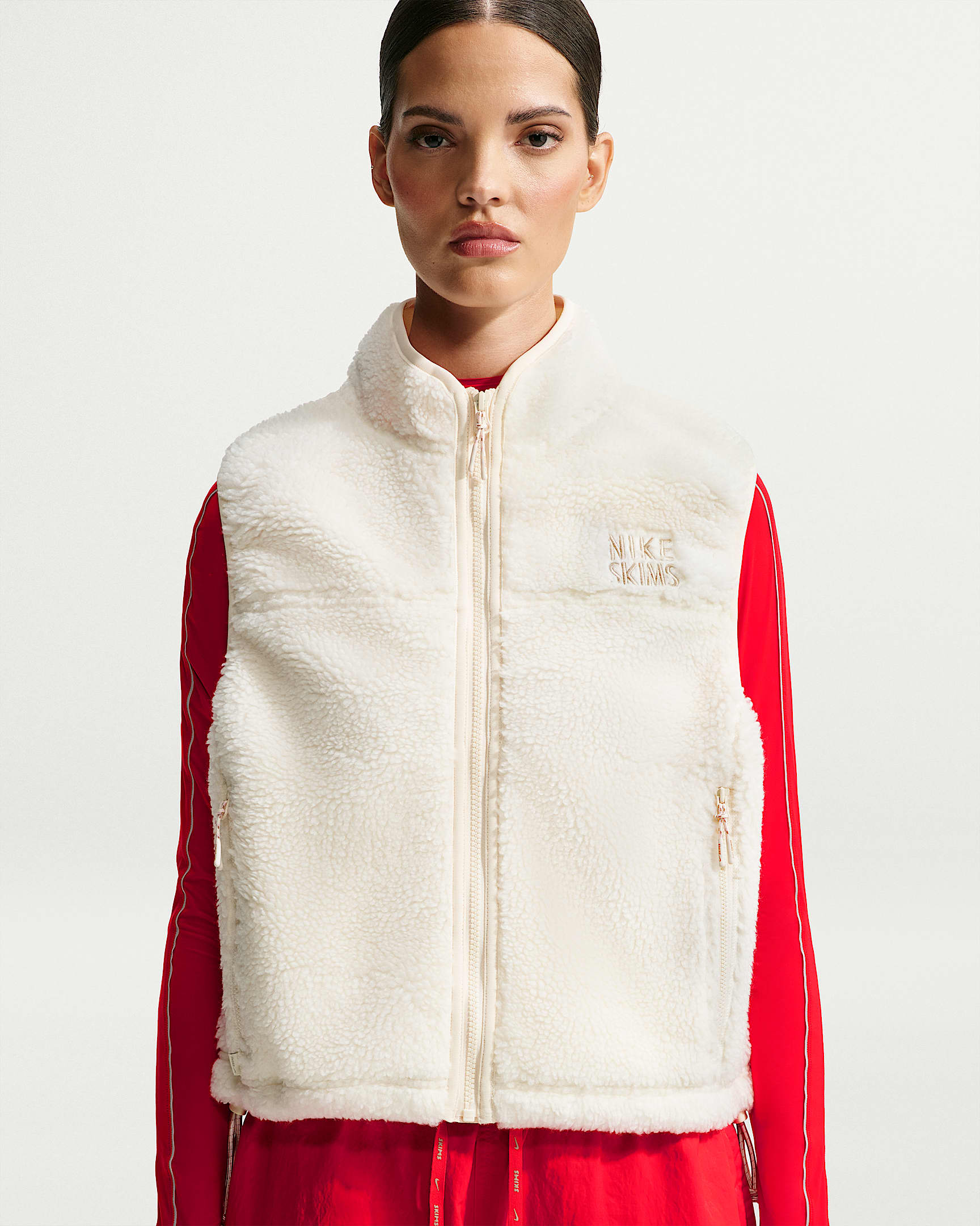 NikeSKIMS Sherpa 女子 Oversize 风仿羊羔绒马甲 - NSKM Ecru/NSKM Ecru