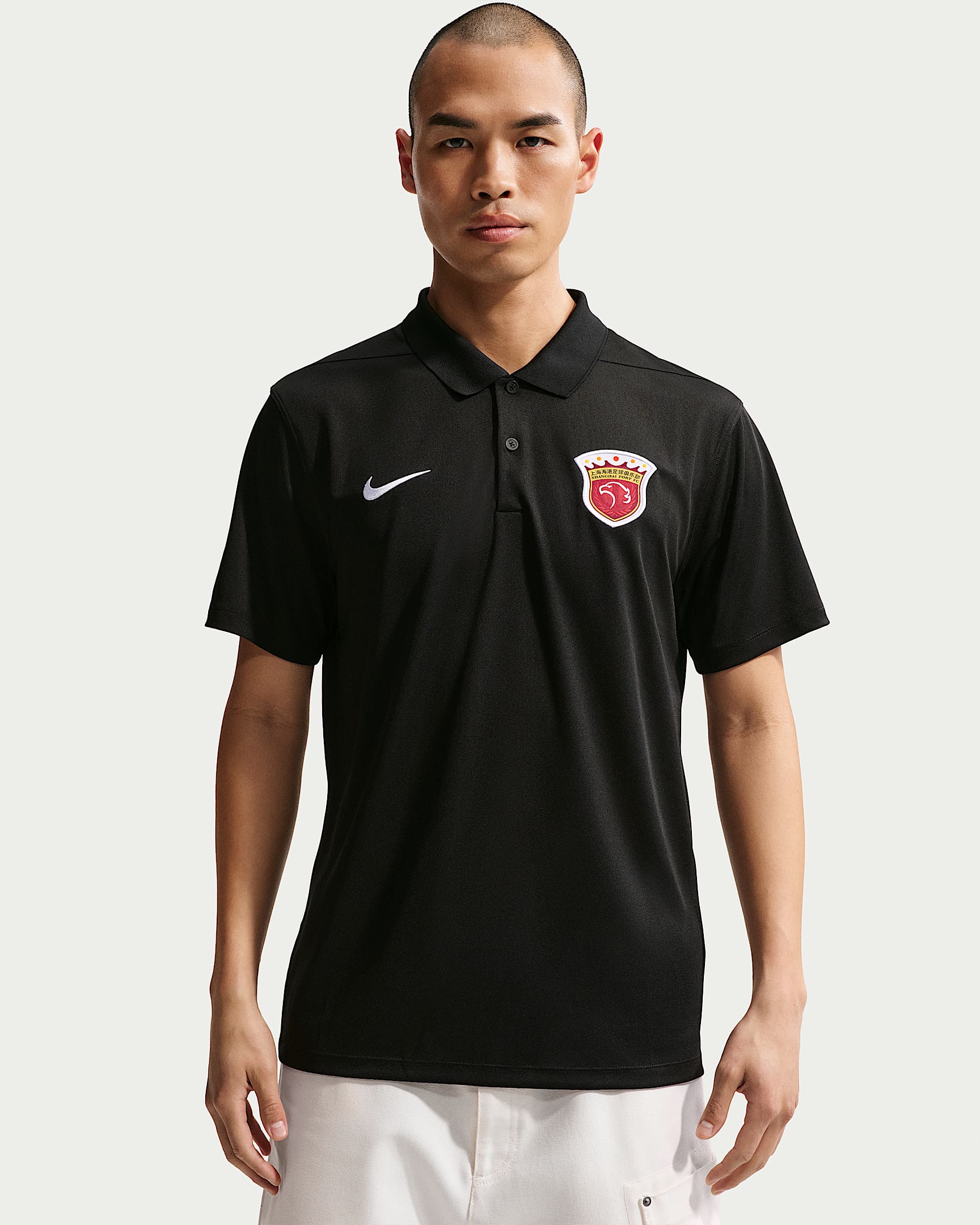 2026 赛季上海海港足球俱乐部 Nike Dri-FIT Victory 男子速干翻领T恤 - 黑/白色