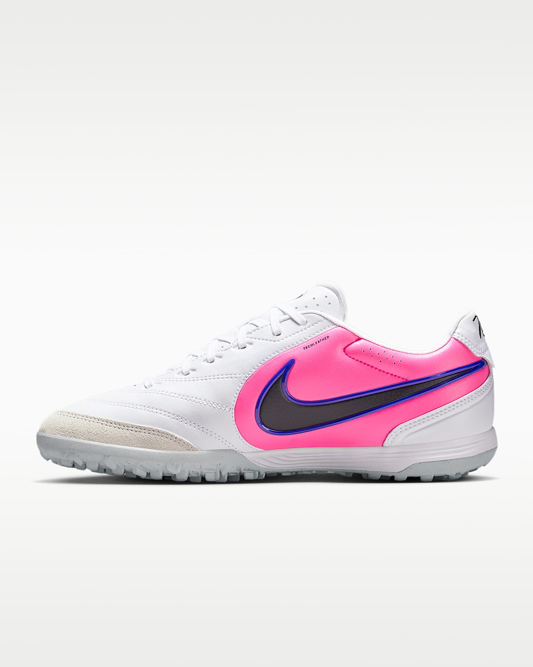 Nike Tiempo Ligera Pro 耐克传奇系列男/女 TF 人造场地低帮足球鞋 - 白色/赛车蓝/爆炸粉/黑