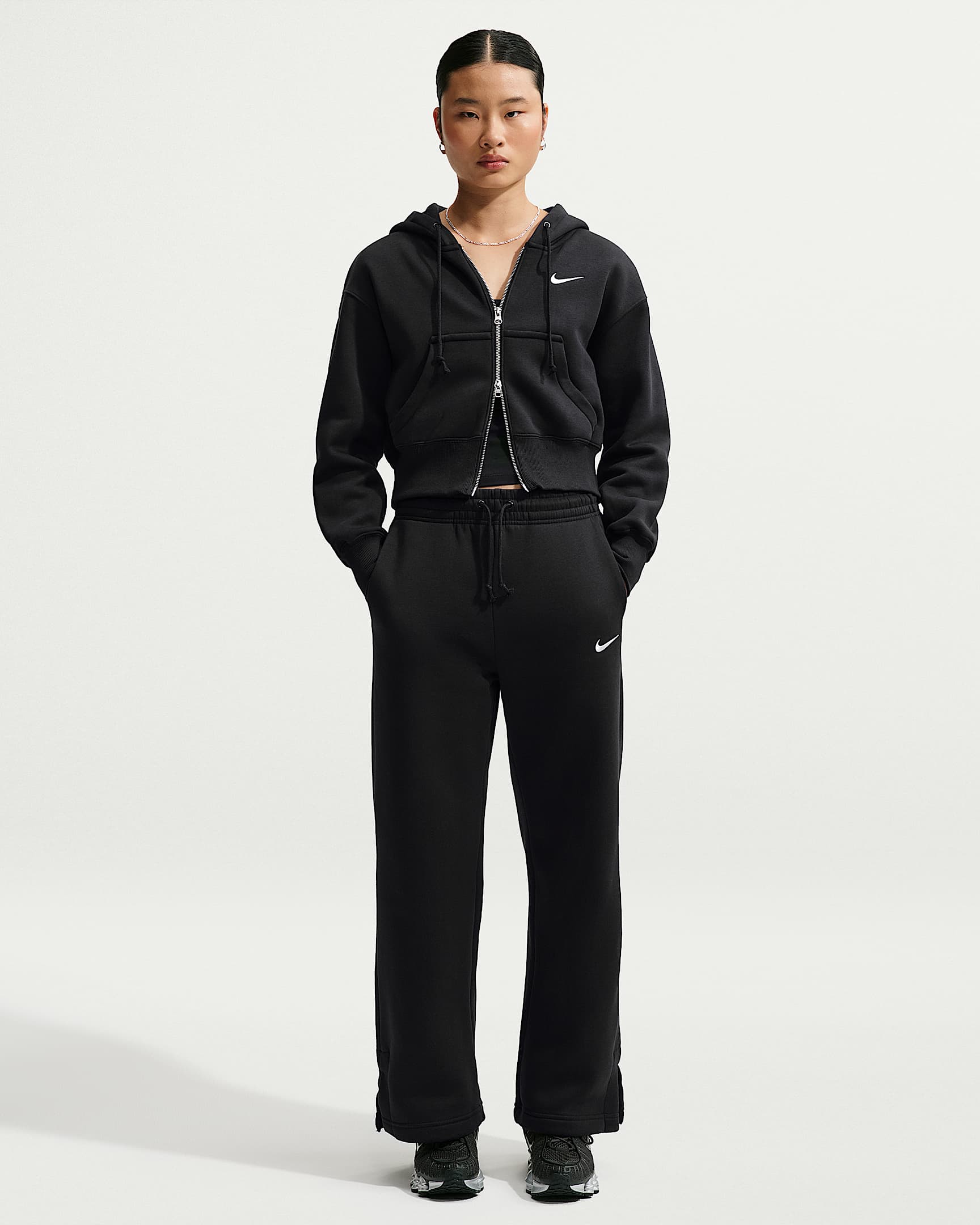 Nike Sportswear Phoenix Fleece 女子加绒高腰阔腿长裤 - 黑/帆白
