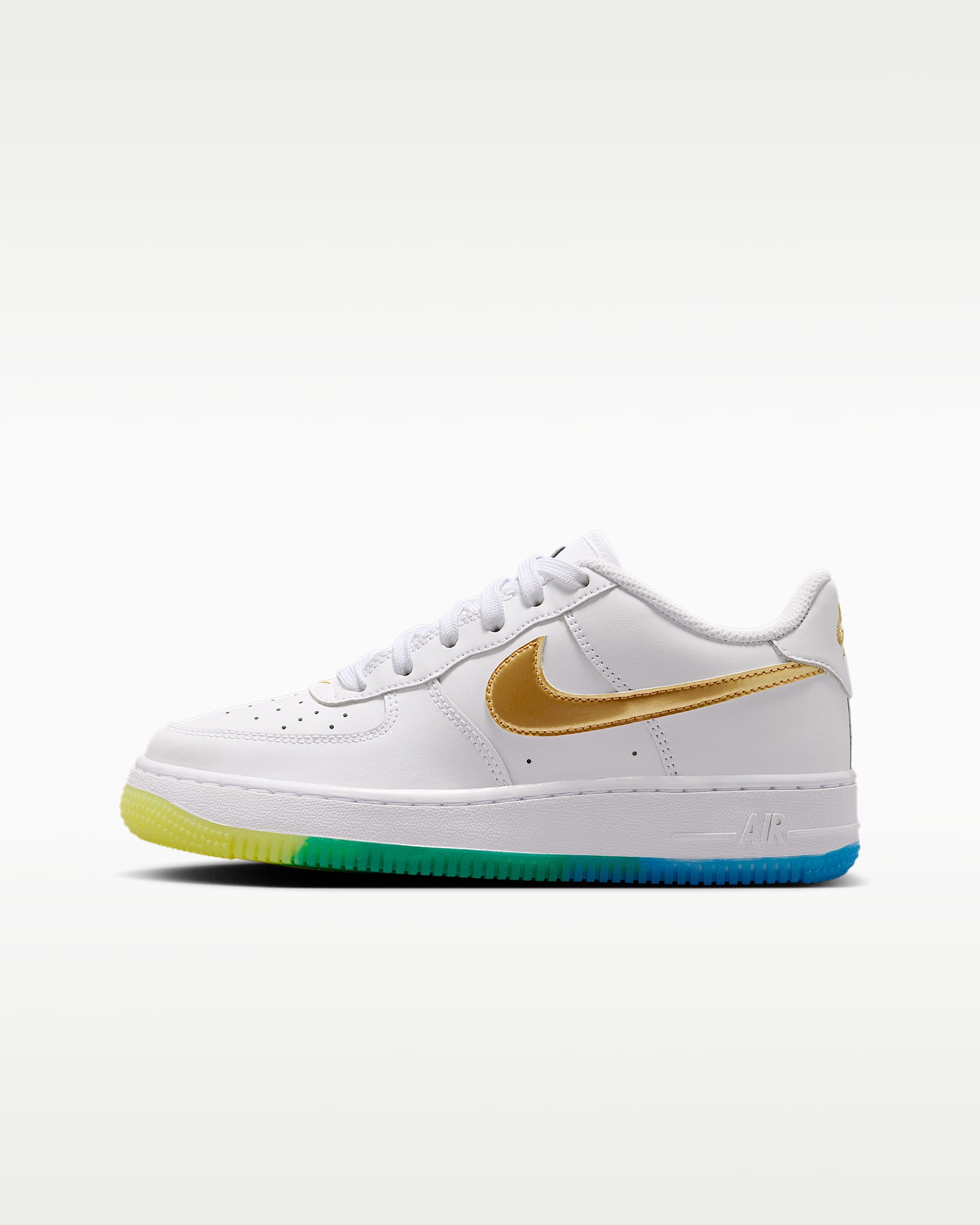 Nike Air Force 1 大童空军一号运动鞋 - 白色/飞翔蓝/音速黄/金属色