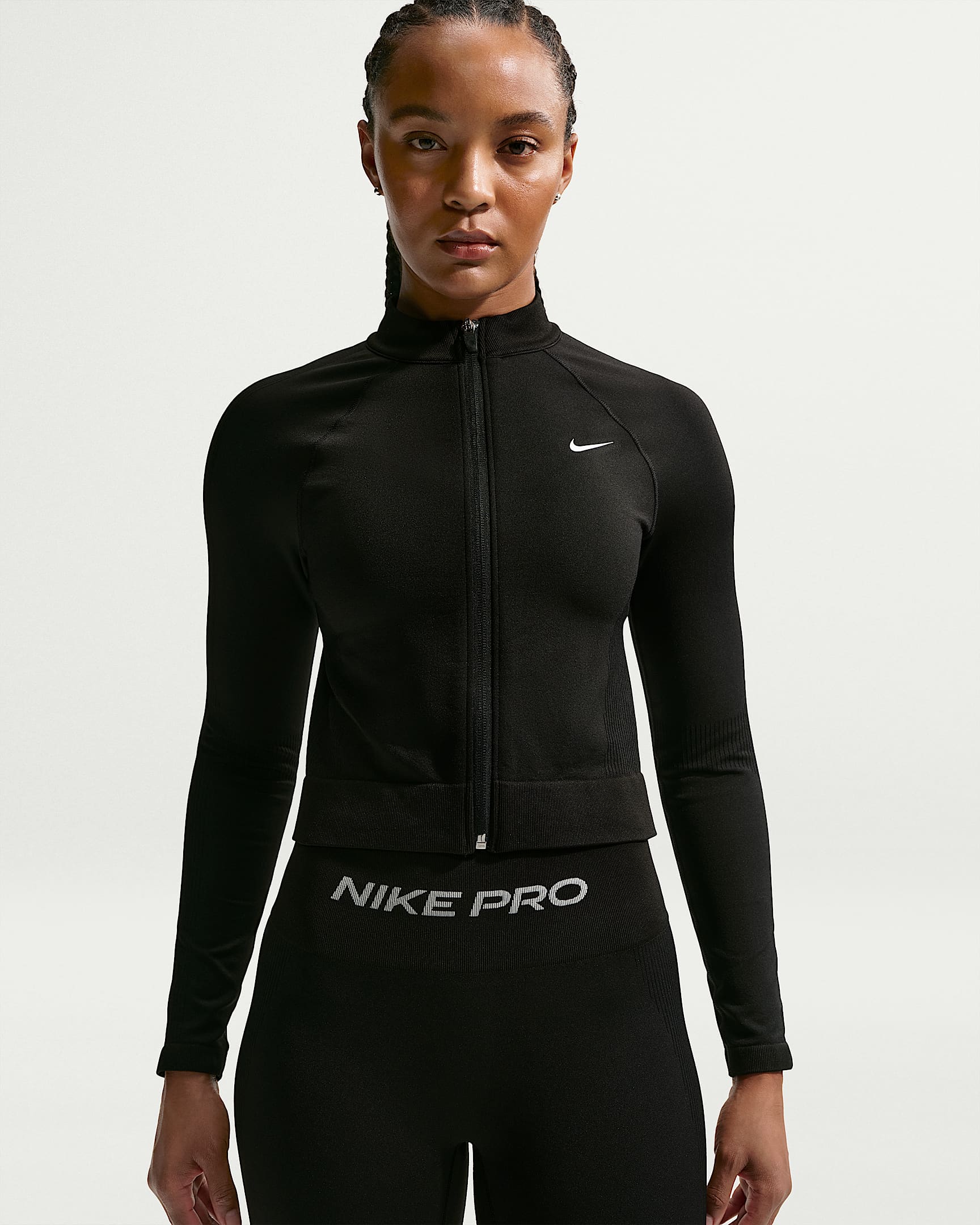 Nike Pro Dri-FIT 女子速干紧身全长拉链开襟上衣 - 黑/白色