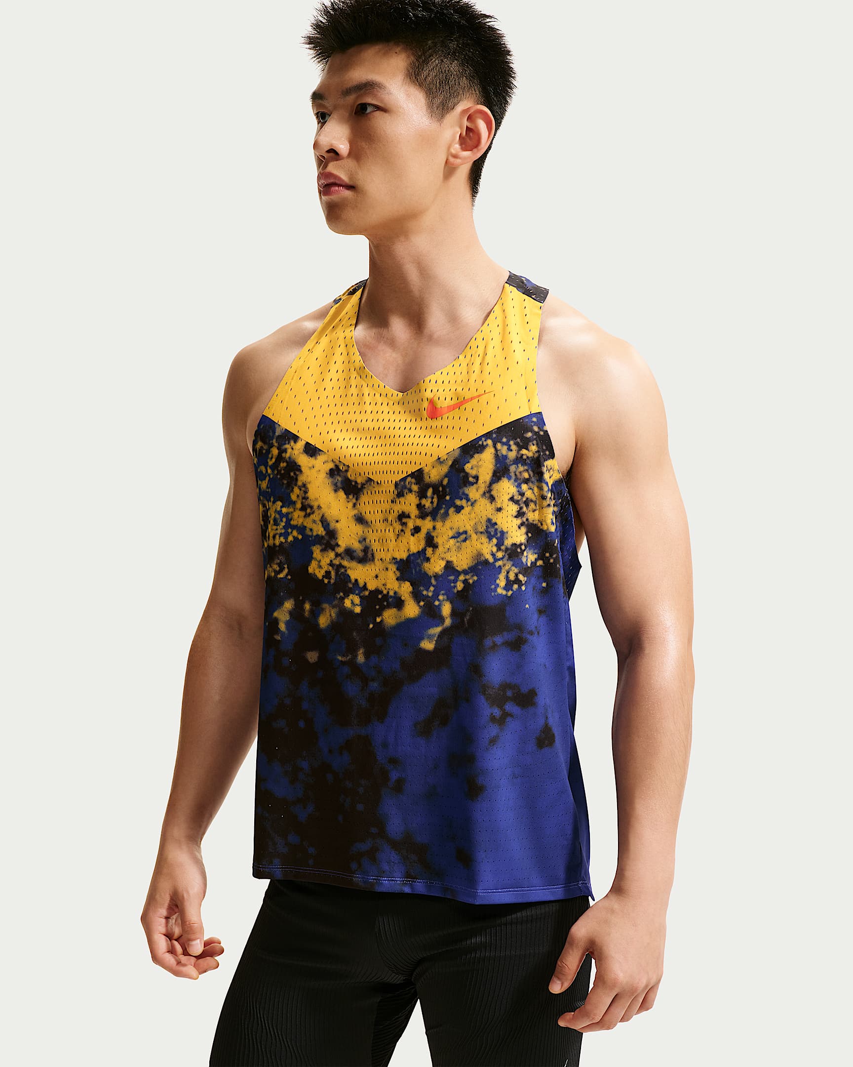 Nike AeroSwift Dri-FIT ADV 男子速干跑步背心 - 脉冲柠檬黄绿/青石蓝/亮深红
