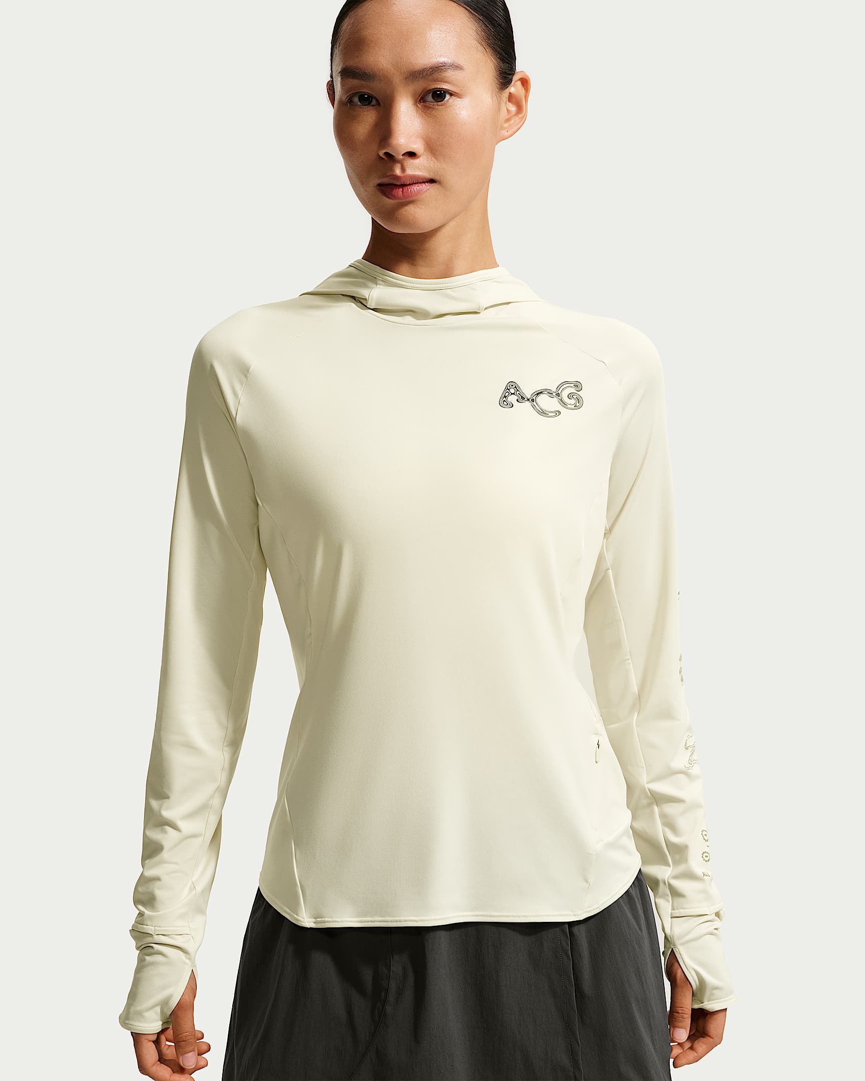 Nike ACG "Solar Chase" Dri-FIT 女子速干连帽越野跑步防晒衣 - 海玻璃色/黑云衫绿/山峰白