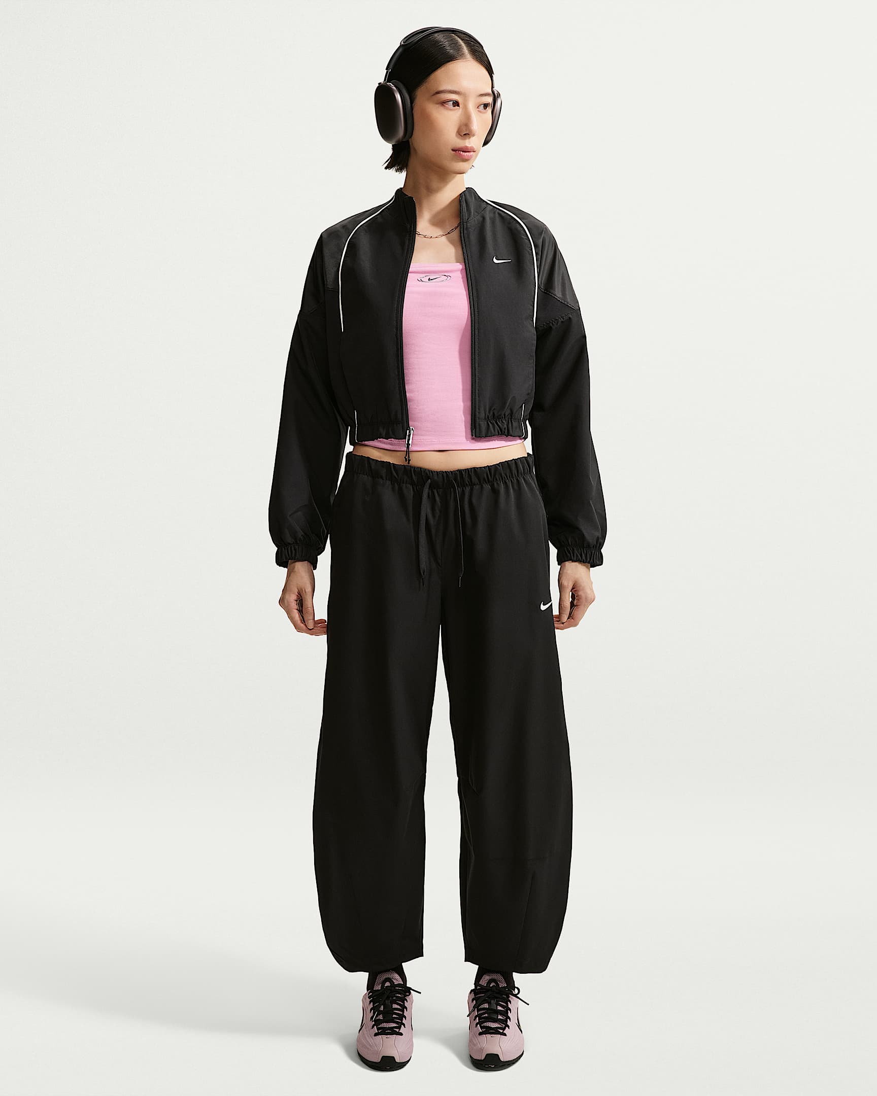 Nike Sportswear 女子宽松中腰长裤 - 黑/黑/帆白