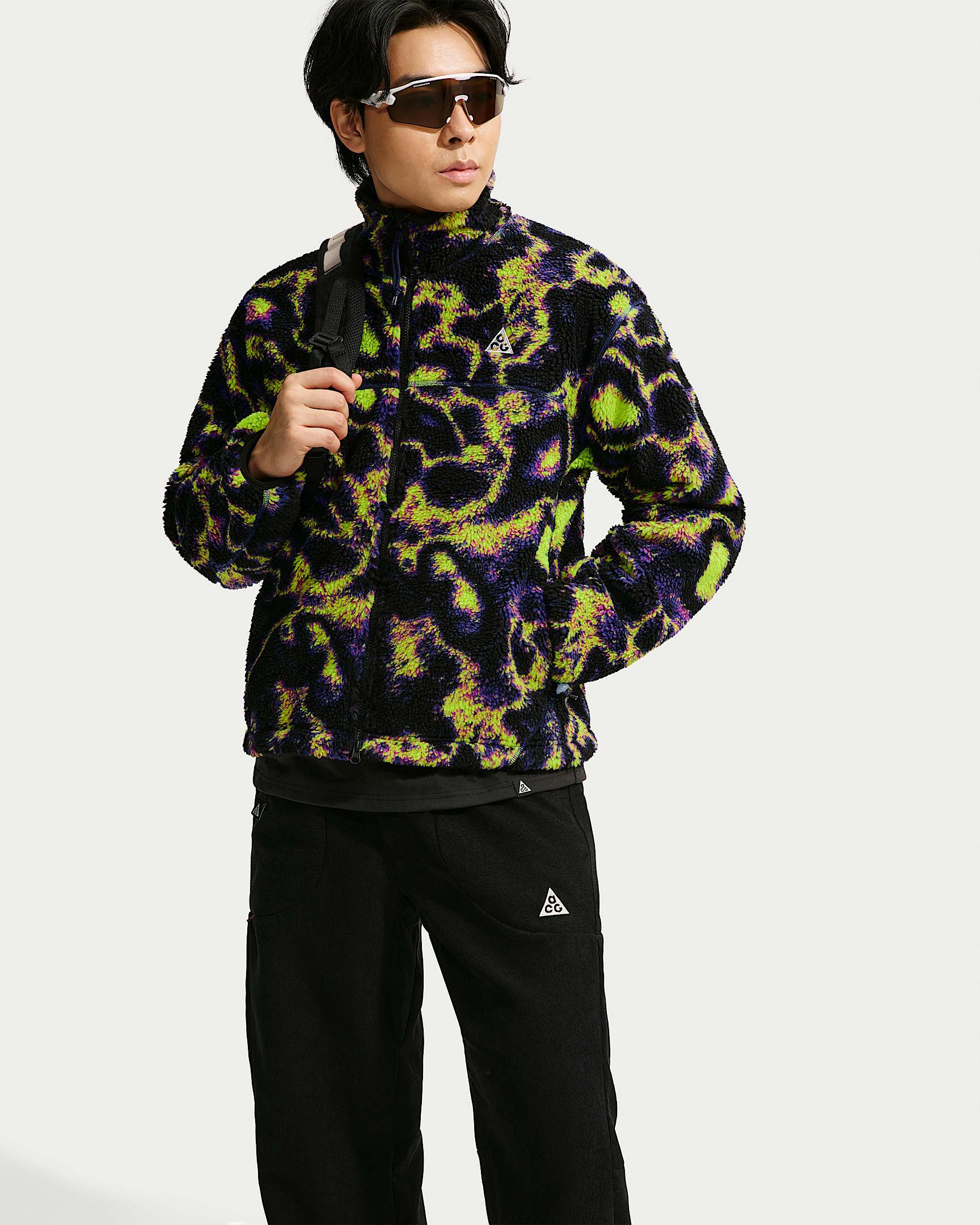 ACG Canwell Glacier Therma-FIT ADV 男子仿羊羔绒全长拉链开襟夹克 - 旧宝蓝/黑/山峰白