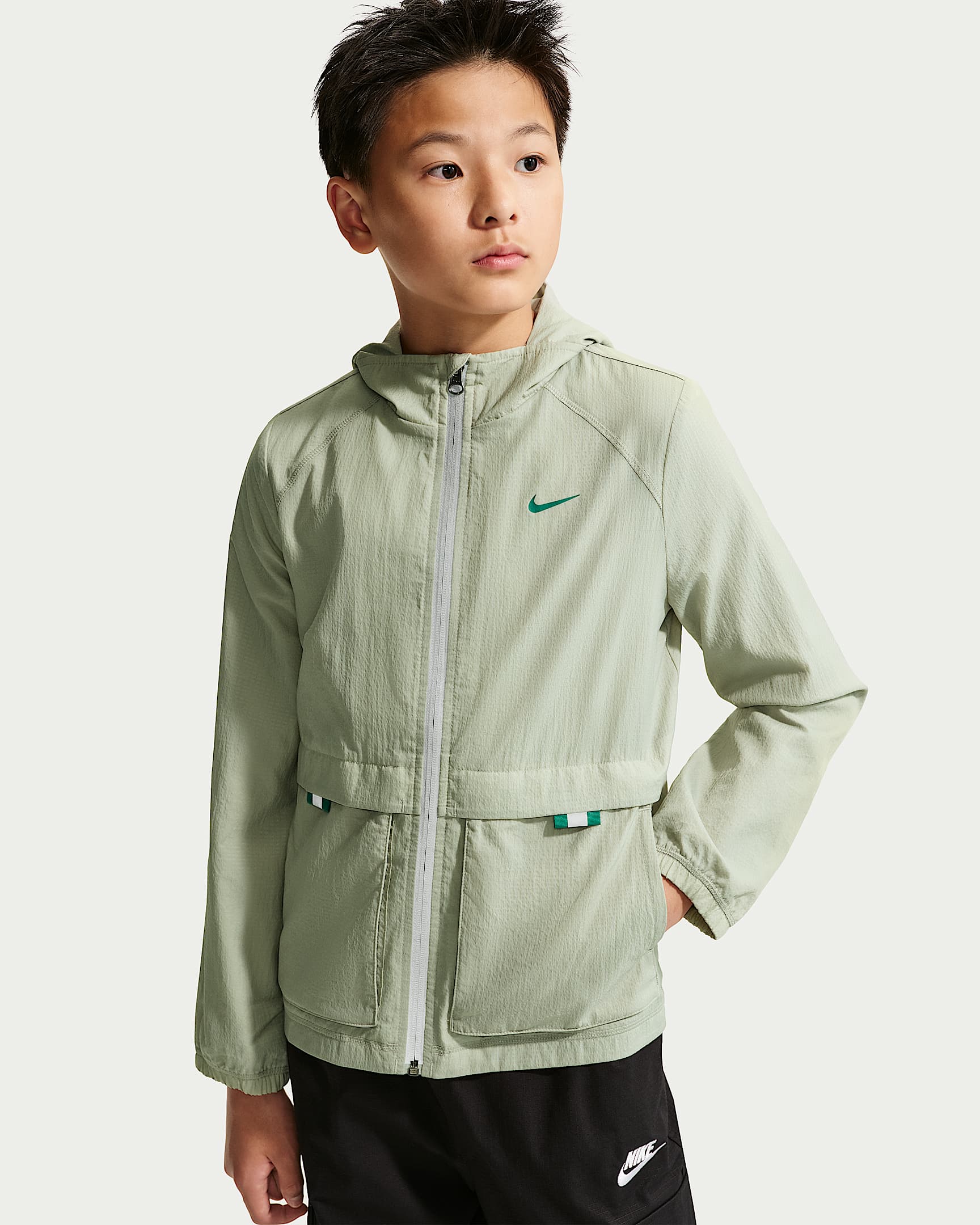 Nike Sportswear City Utility 大童拒水全长拉链开襟梭织夹克 - 雾杉木绿/黑/孔雀绿