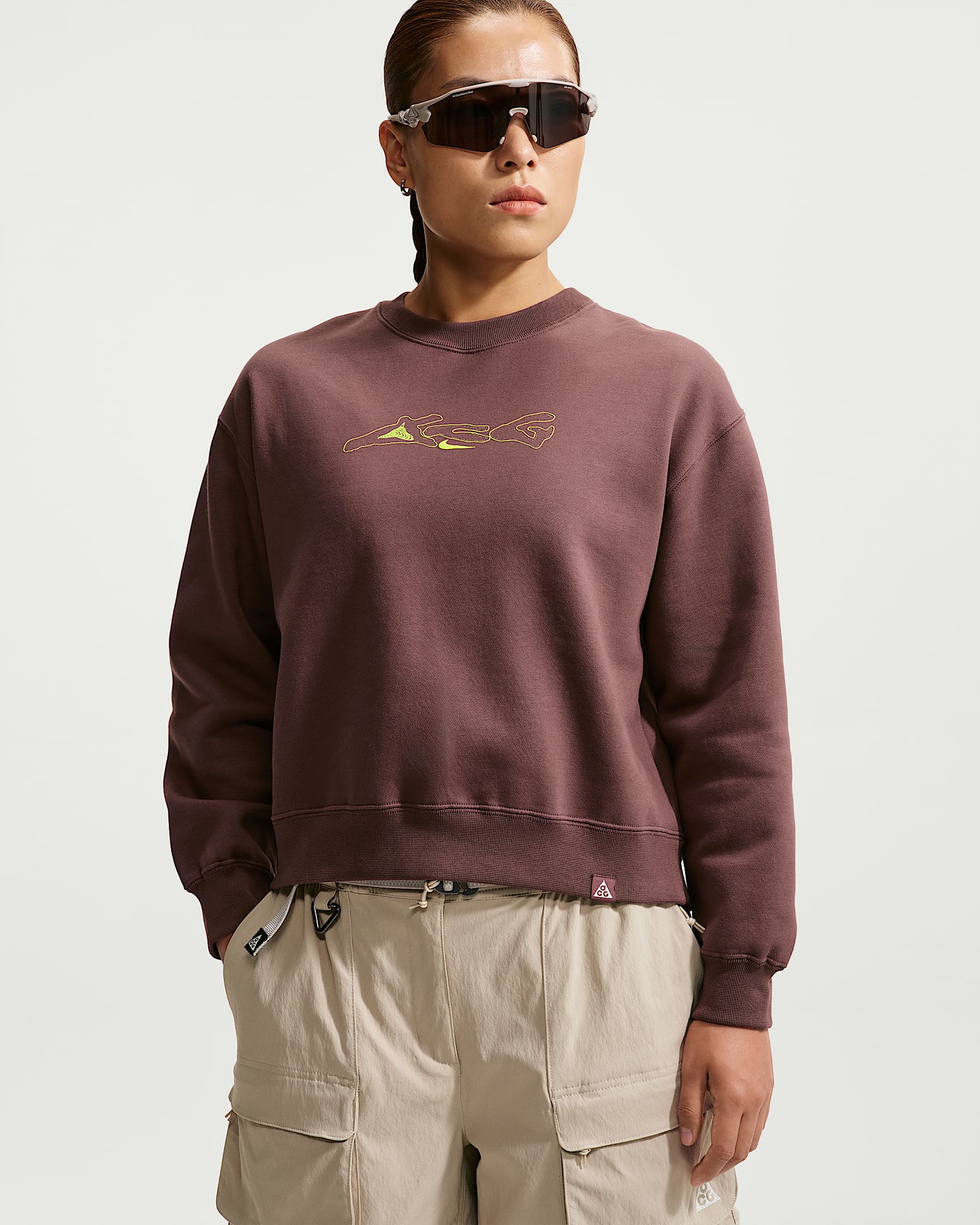 ACG Tuff Fleece Therma-FIT 锁热科技女子拒水圆领加绒运动衫 - 图腾黑紫/山峰白
