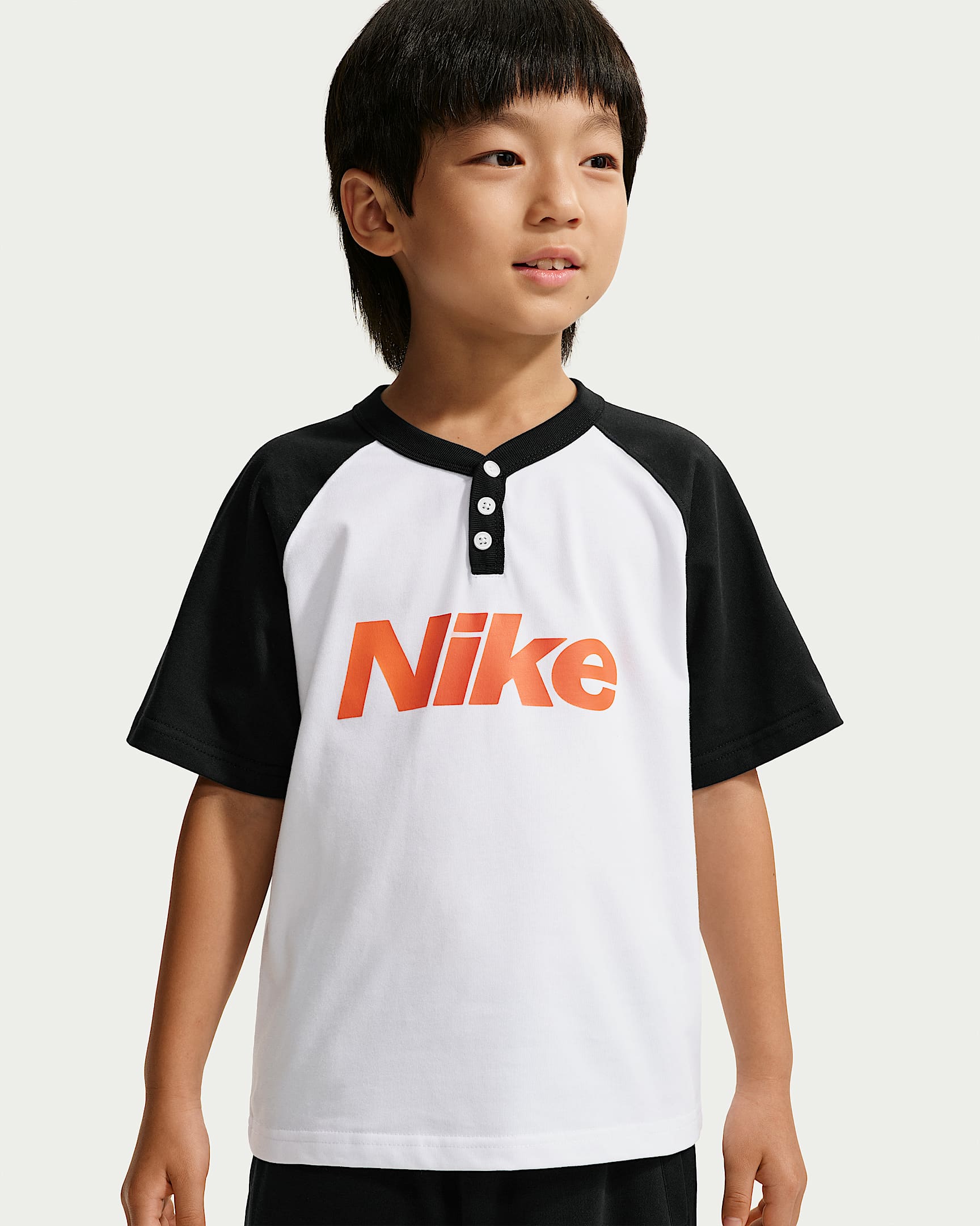 Nike 幼童亨利领短袖T恤 - 黑