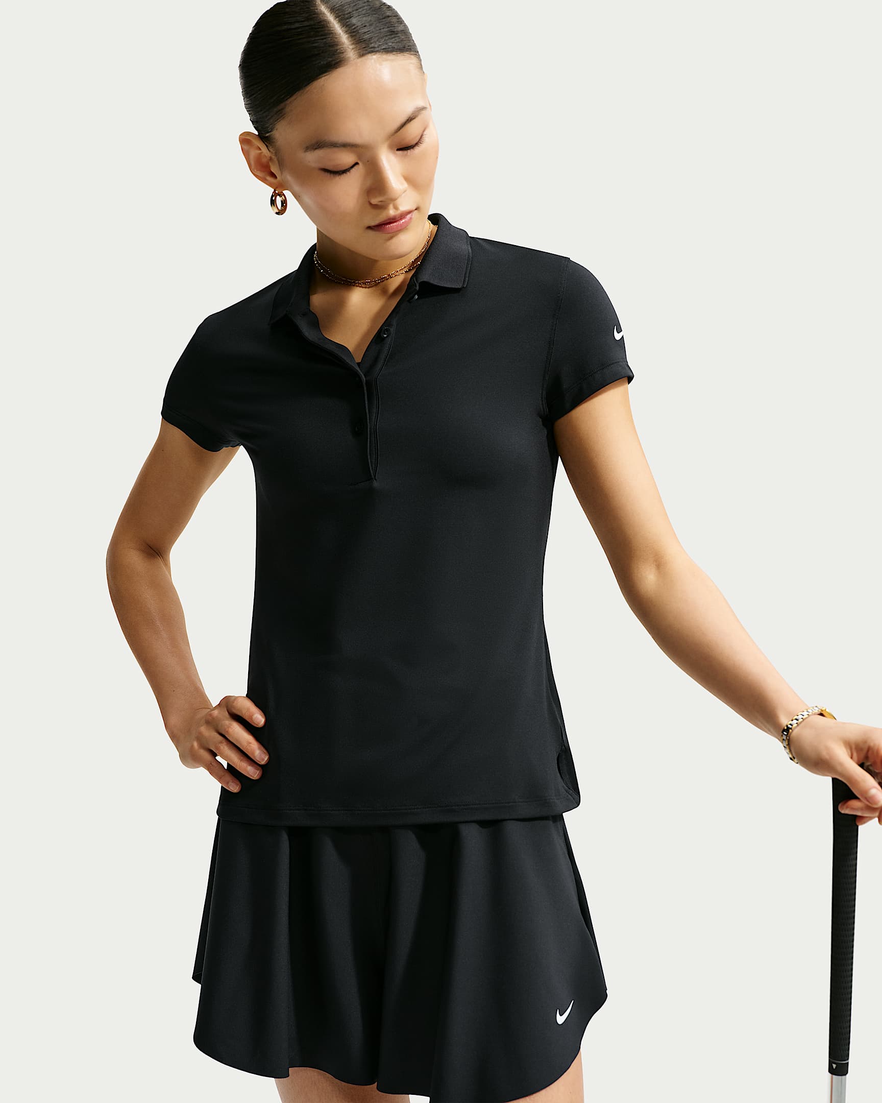 Nike Golf Club Dri-FIT 女子防晒速干短袖高尔夫翻领T恤 - 黑/帆白