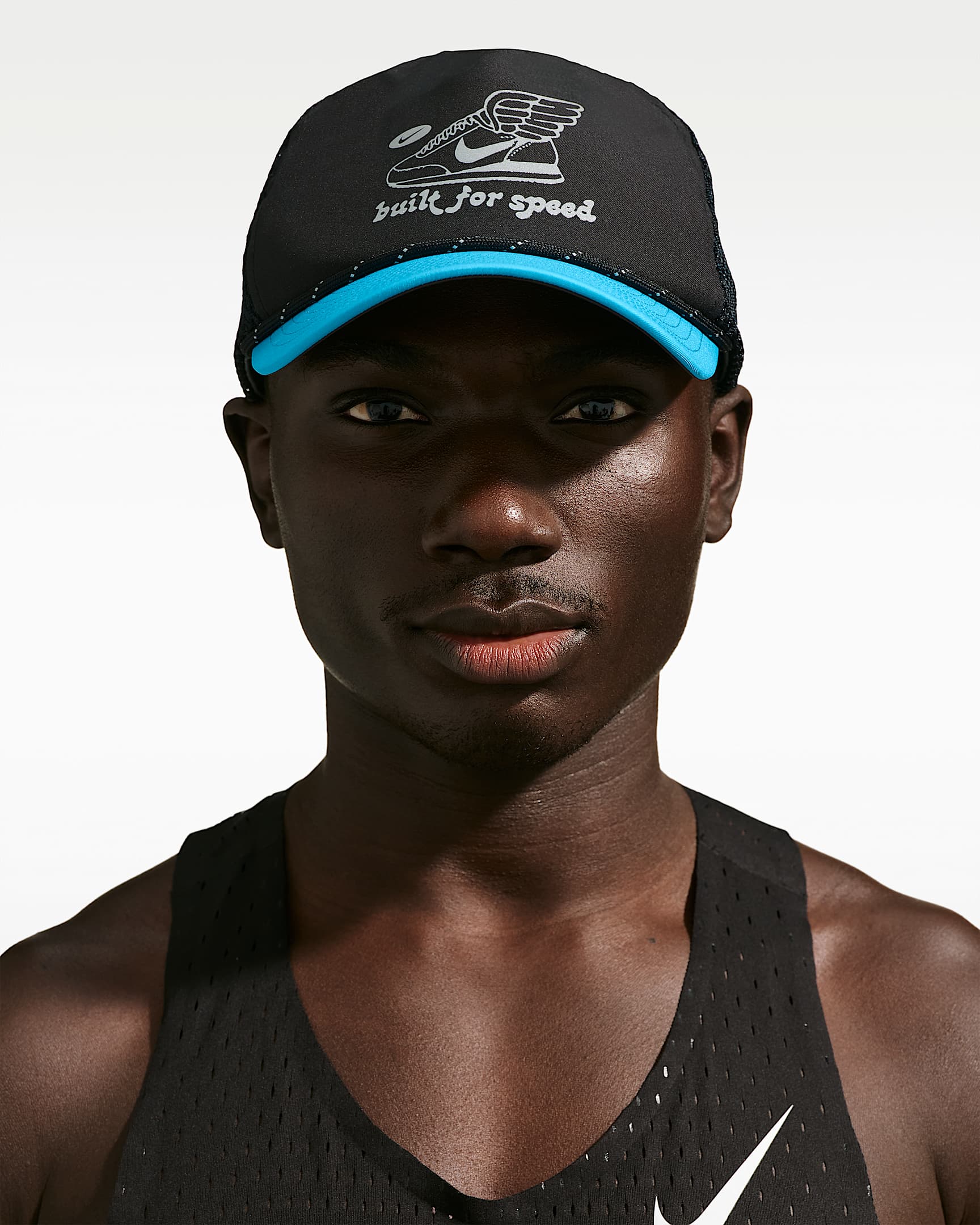 Nike Pro Dri-FIT 速干软顶印花跑步训练运动帽 - 黑/浅电流蓝/煤黑