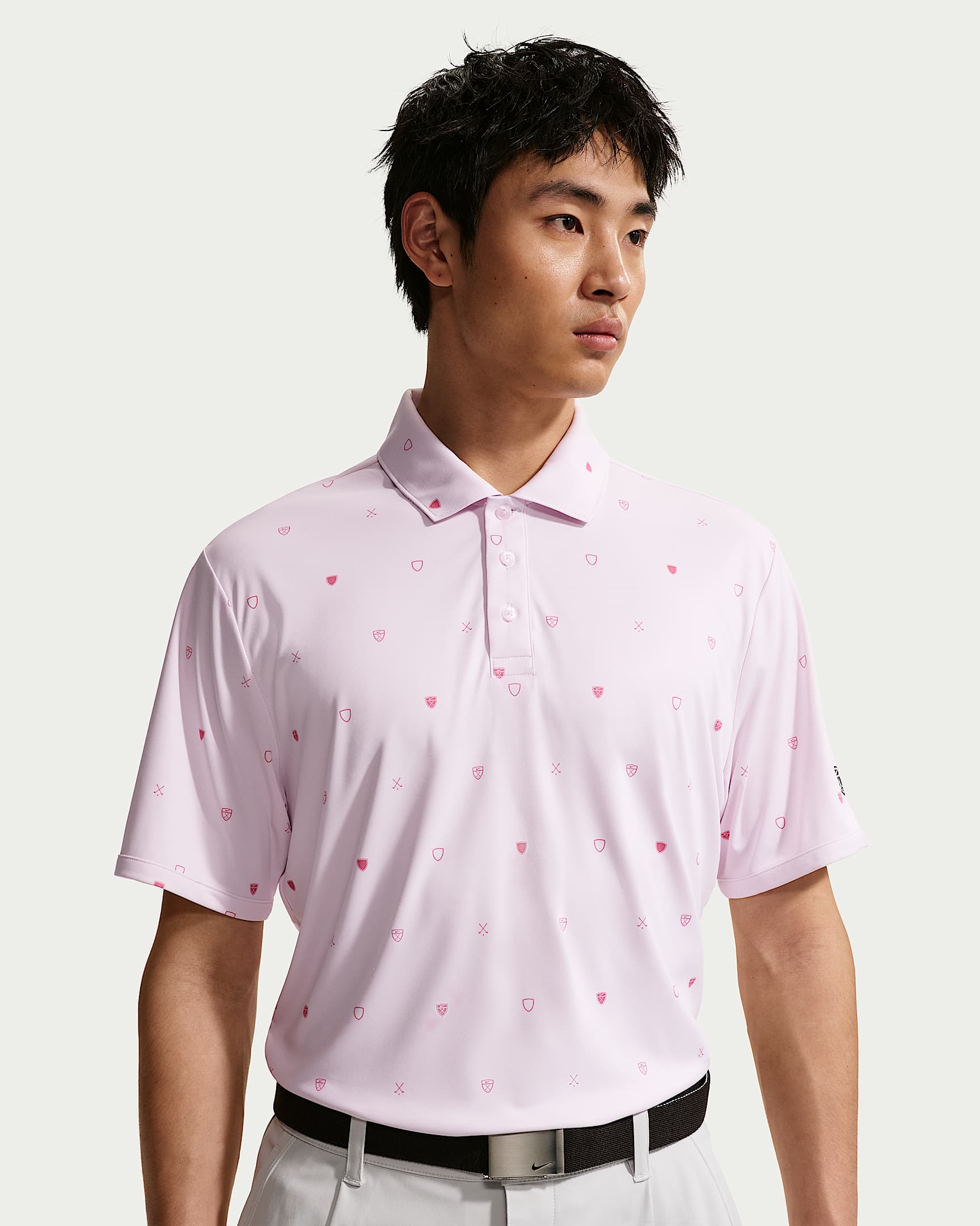 Nike Par Dri-FIT 男子防晒速干短袖高尔夫翻领T恤 - 珍珠粉/牡丹红