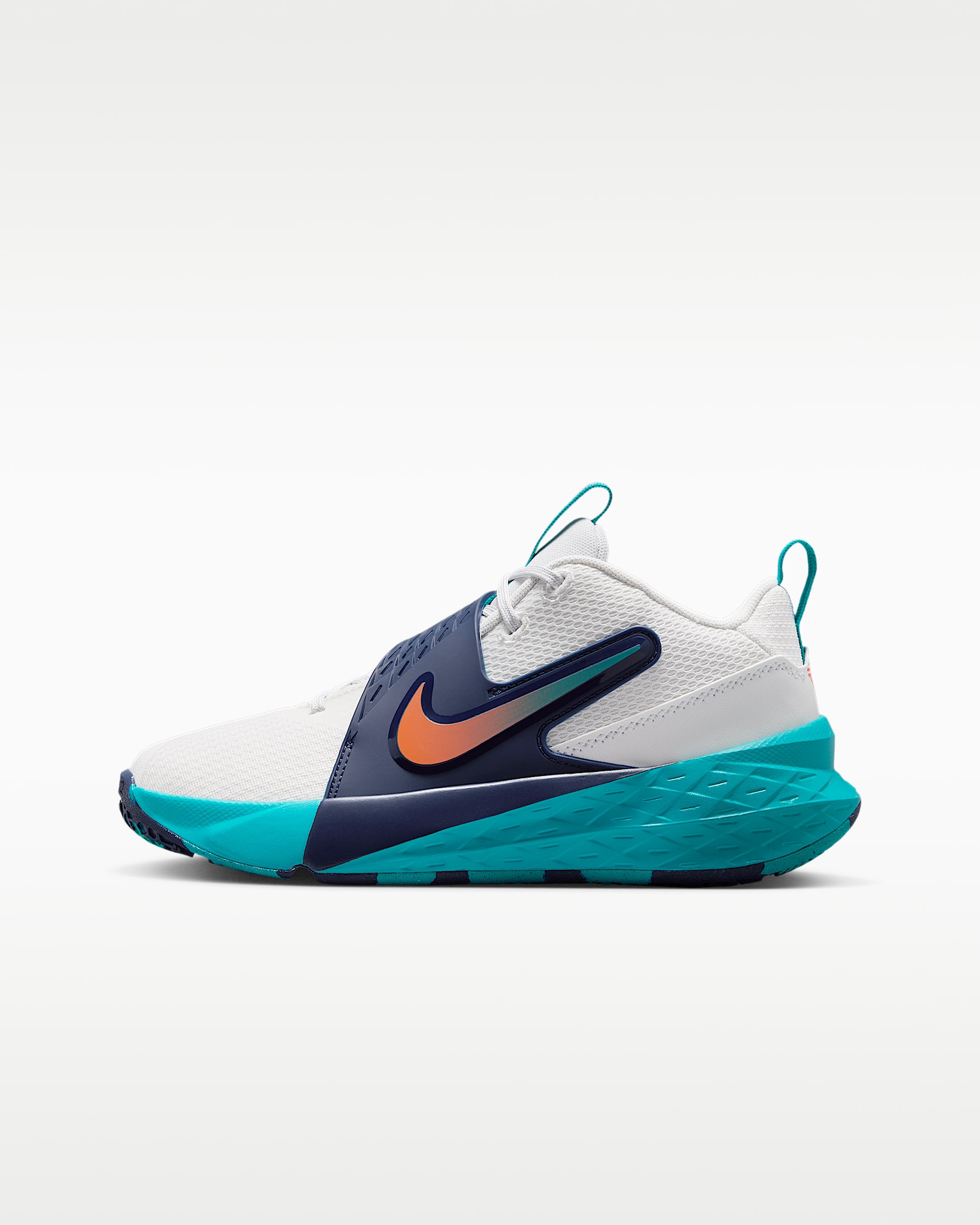 Nike Team Hustle D 12 大童篮球鞋 - 山峰白/能量绿/深藏青/安全橙