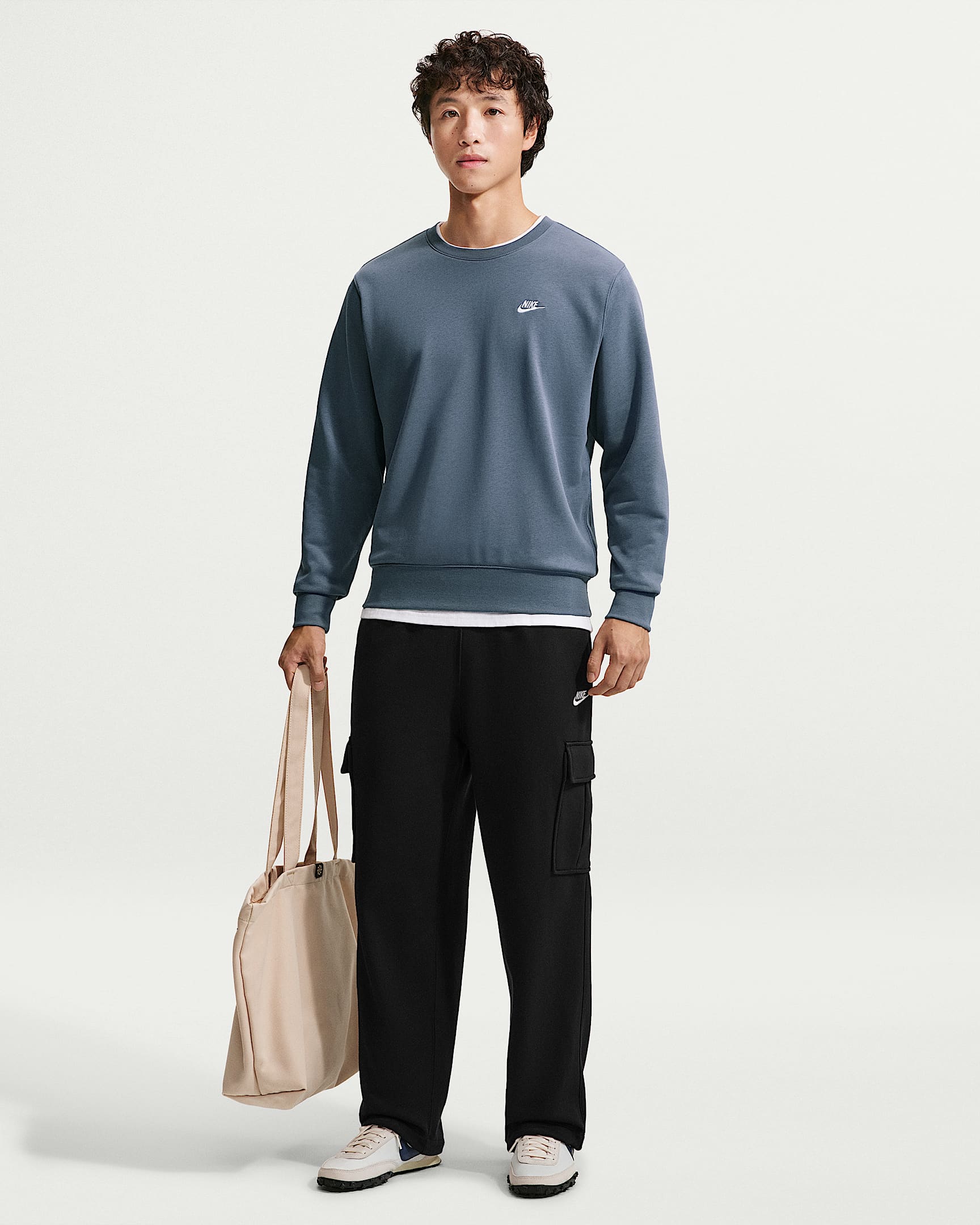 Nike Club Fleece 男子直筒加绒工装长裤 - 黑/黑/白色