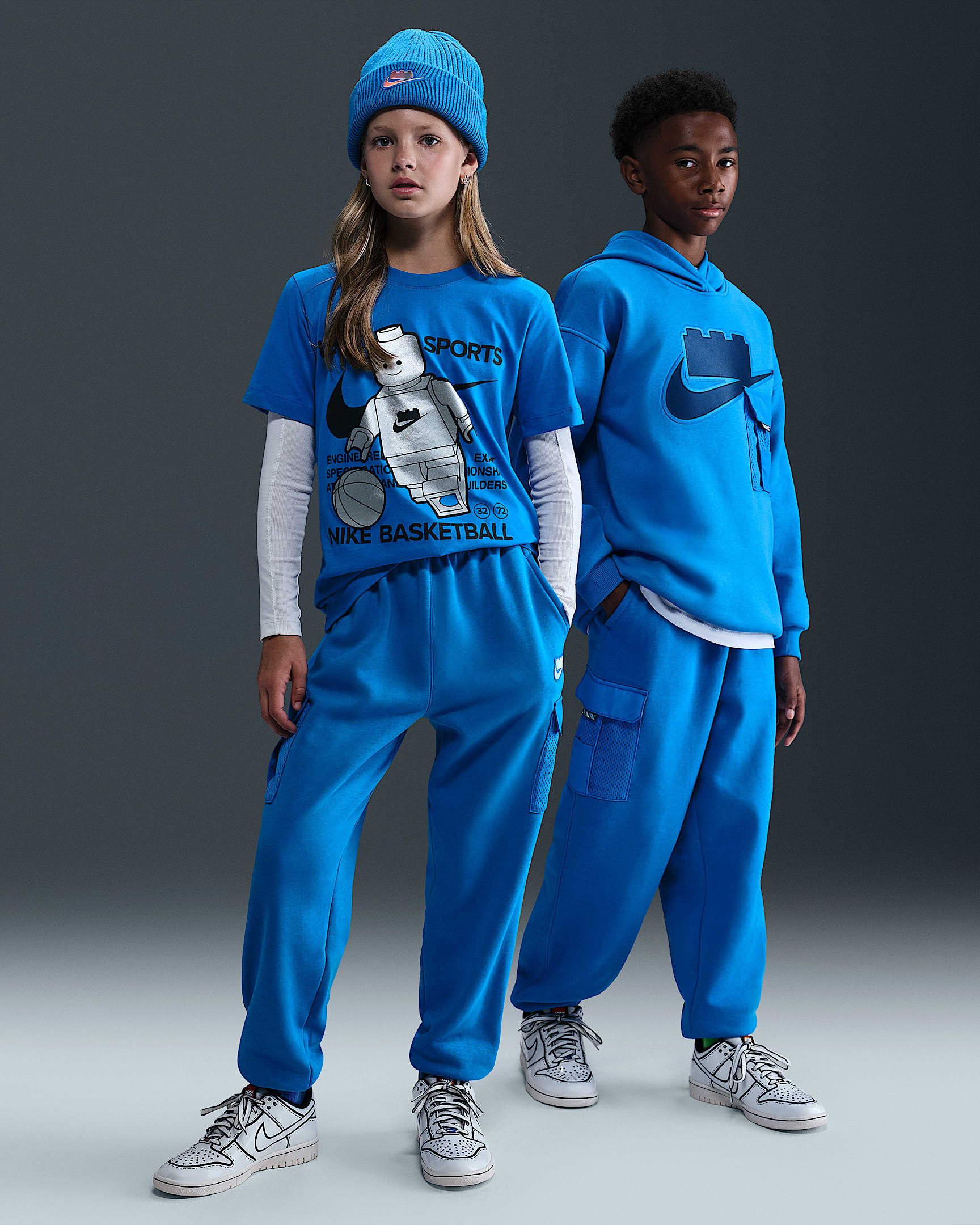 Nike x LEGO® Collection 大童加绒工装长裤 - 火焰钴蓝/火焰钴蓝